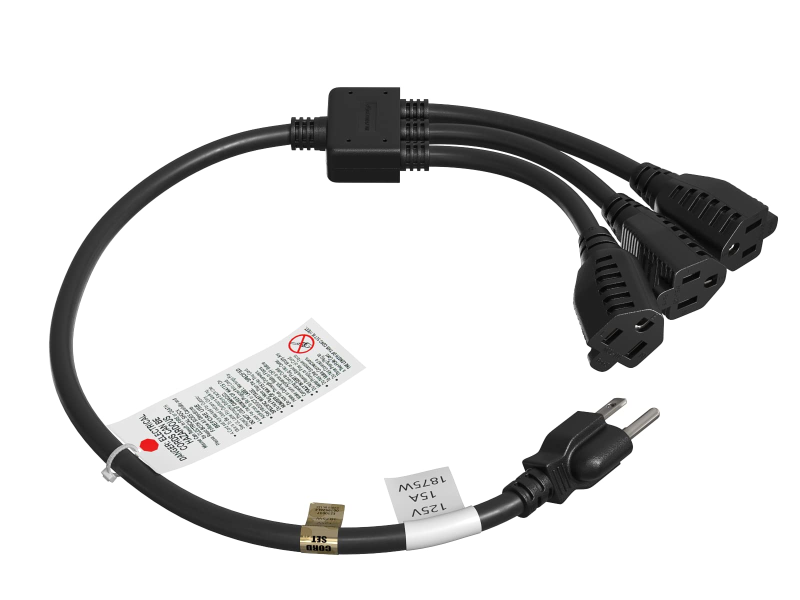Cableleader 3 Outlet Power Extension Cord   5 15P To 5 15R X 3, Heavy Duty Cable, 14Awg, 3 Prong Splitter, 2Ft   1 Pack