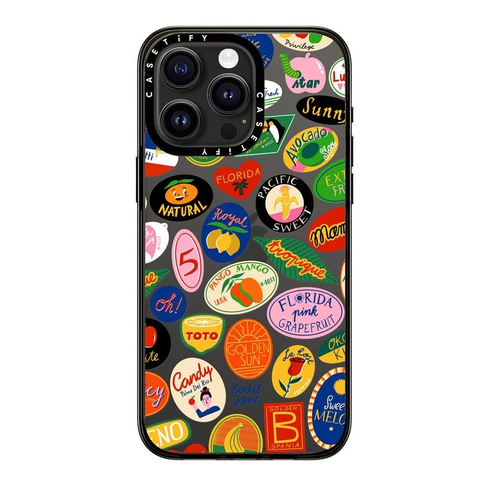 Casetify Compact Case For Iphone 15 Pro Max [2X Military Grade Drop Tested / 4Ft Drop Protection]   Fruit Stickers   Clear Black