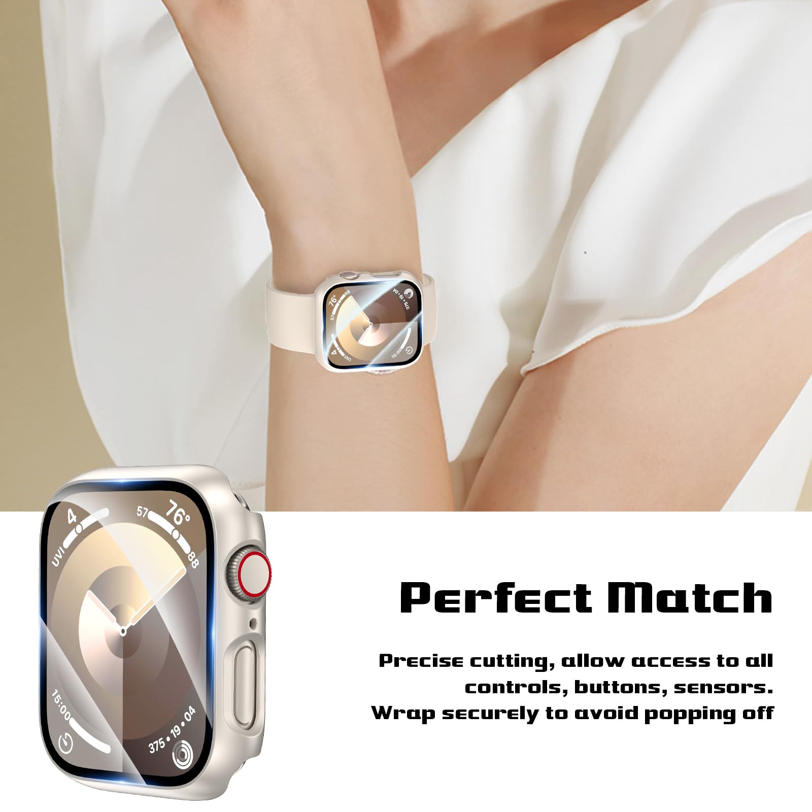 Ewuonu 2 Pack Hard Pc Case For Apple Watch Series 9 Series 8/7 45Mm Screen Protector, Tempered Glass Film Bumper Anti Scratch Hd