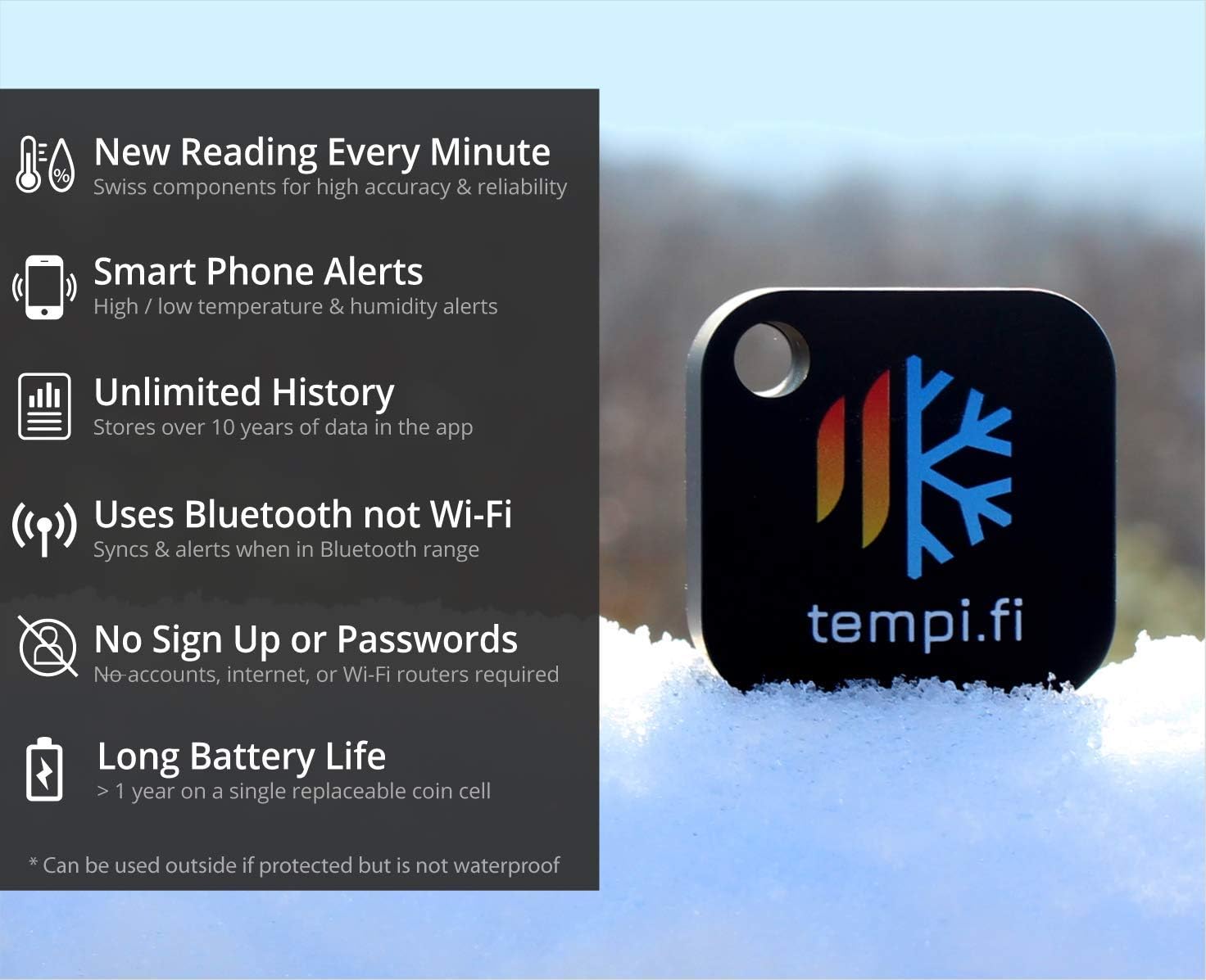Tempi.Fi Mini Wireless Temperature And Humidity Sensor   Developed In The Usa   24/7 Data Logger With Alarm   Bluetooth Smart Th