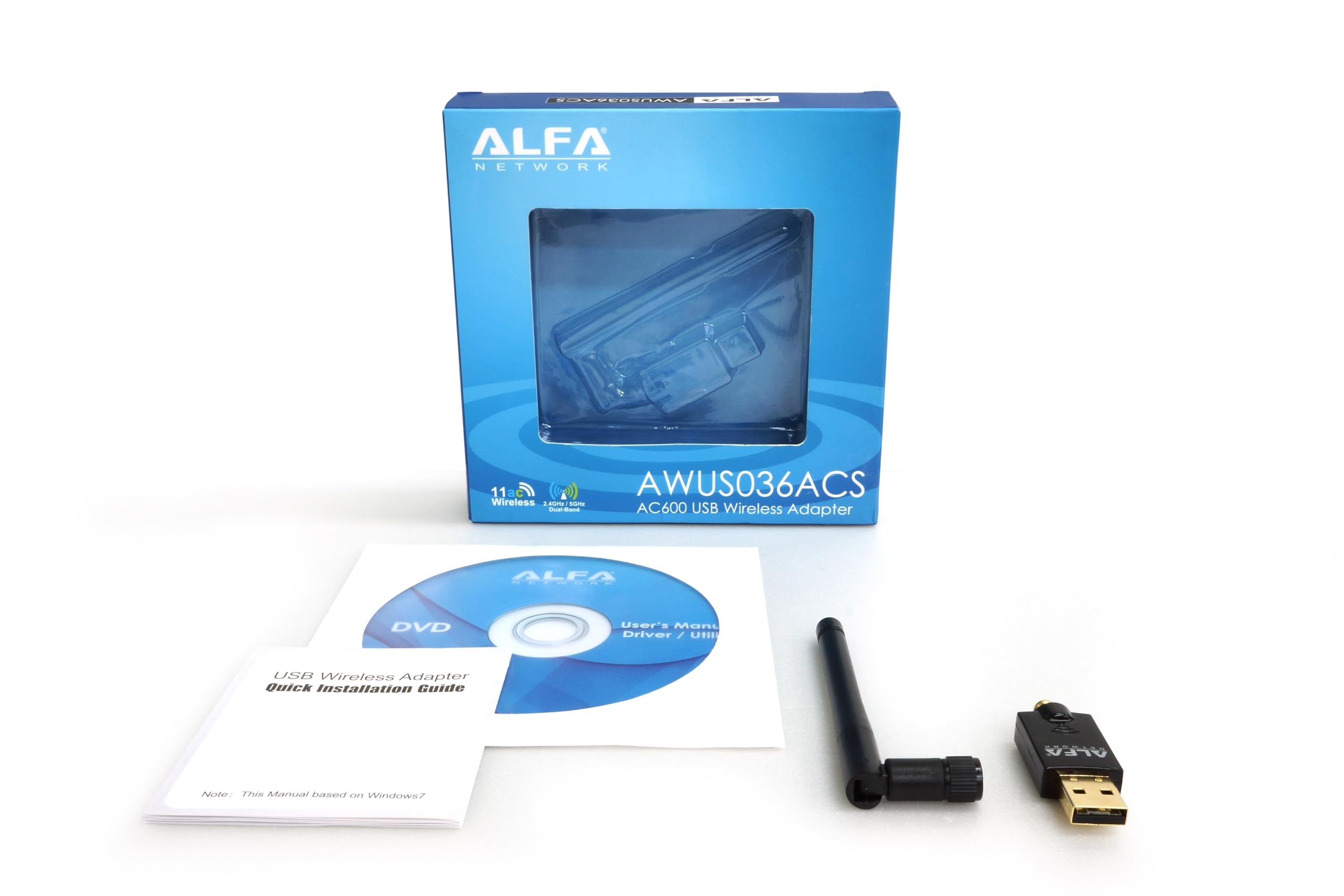 Alfa Network Awus036Acs Wide Coverage Dual Band Ac600 Usb Wireless Wi Fi Adapter W/High Sensitivity External Antenna   Windows,
