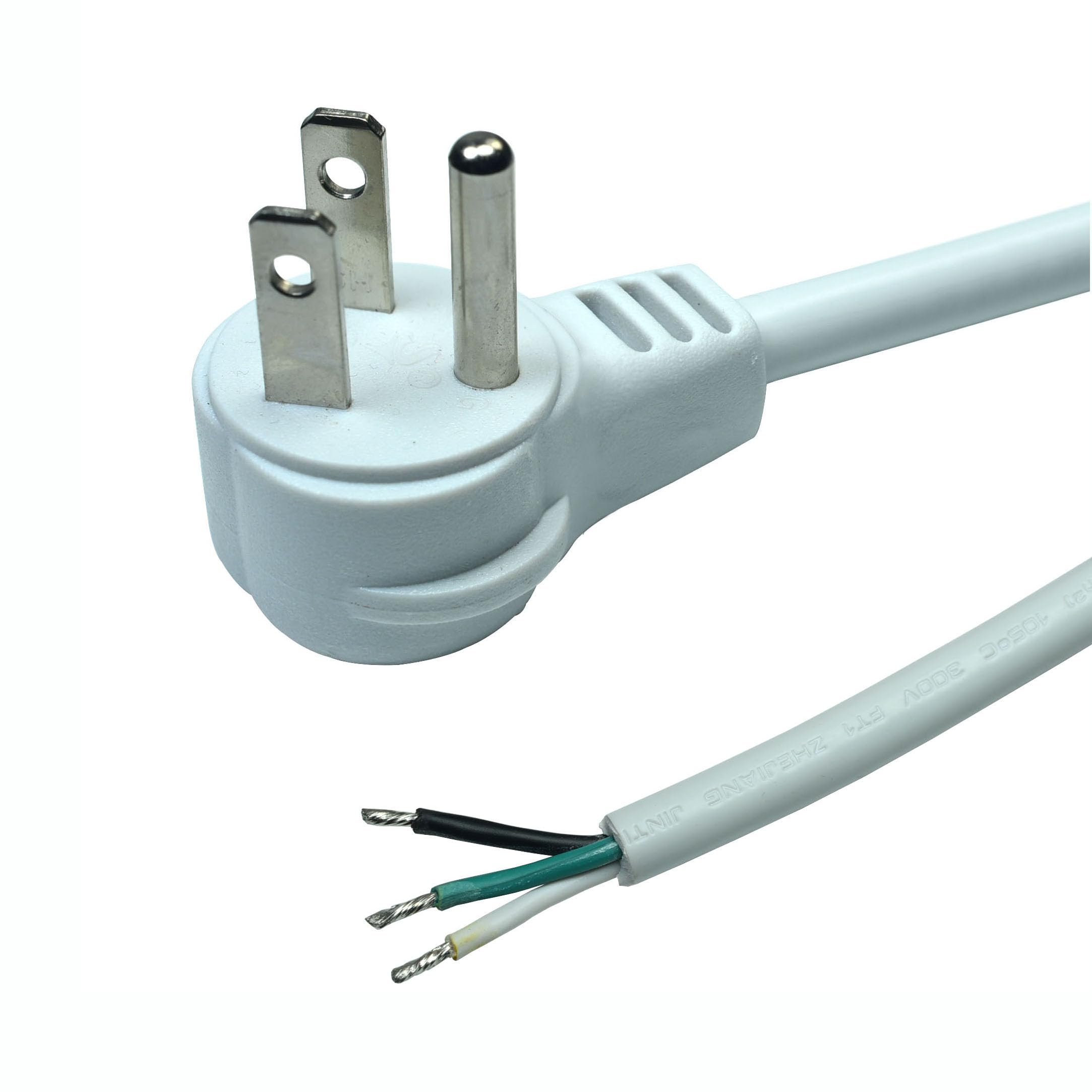 10Ft Heavy Duty Replacement Power Supply Cord With Open End, 90 Degree Slim Flat Plug, 16 Gauge White Extension Cable 3 Prong, 1