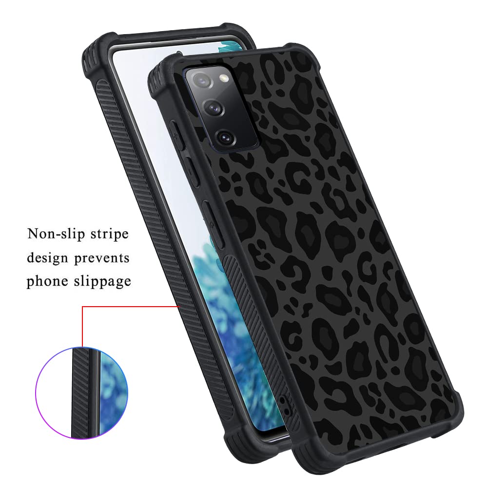 Kanghar Case Compatible With Samsung Galaxy S20 Fe,Black Leopard Design,Tire Texture Non Slip +Shockproof Rugged Tpu Protective