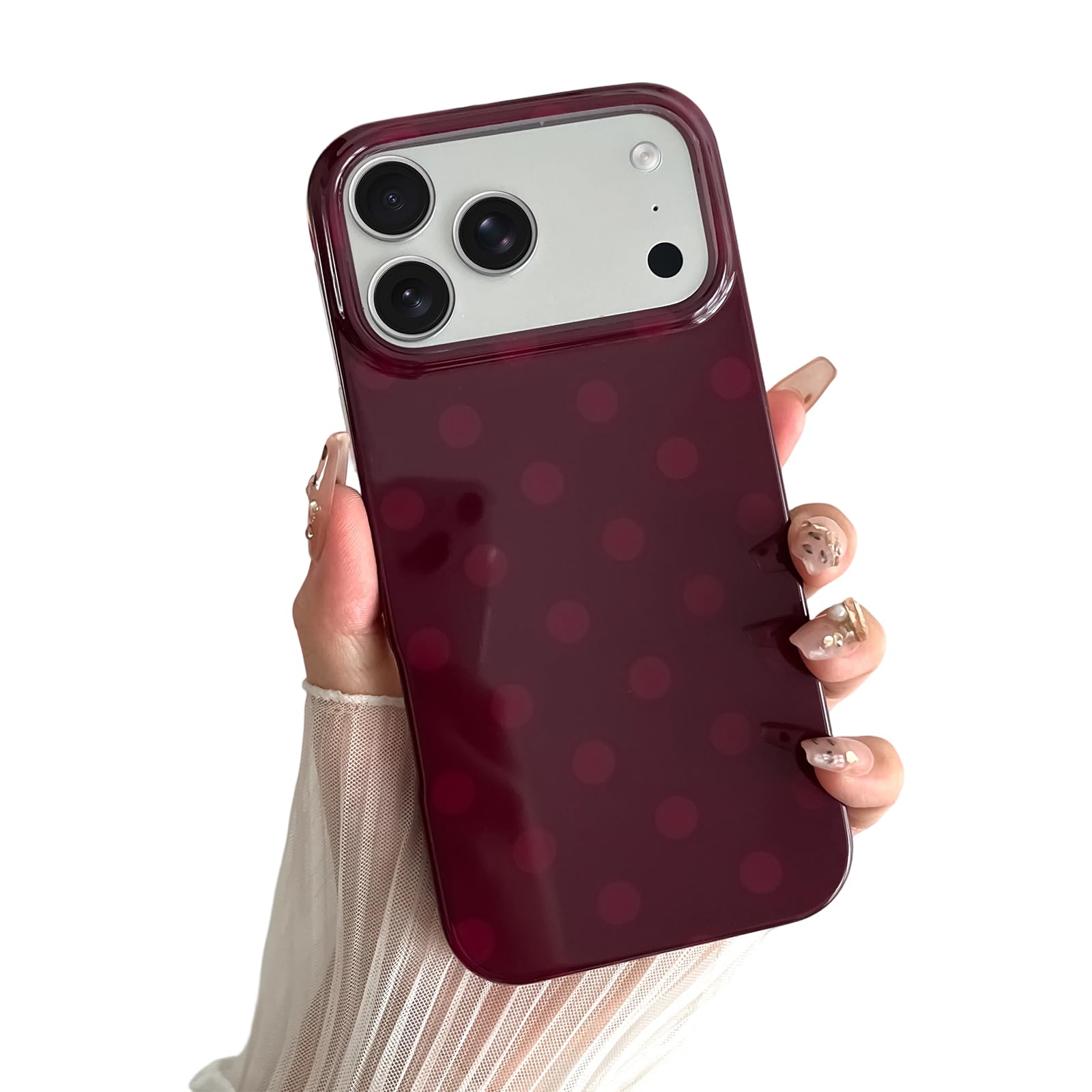 Skyseaco for iPhone 17 Pro Case Cute Aesthetic Polk Dot Phone Case Soft Slim TPU Shockproof Phone Cover for Women Girls, Burgund