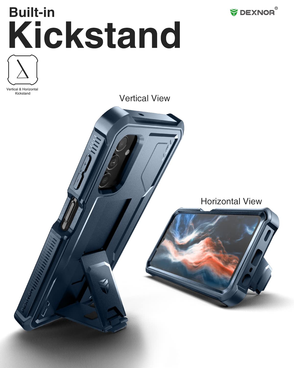 Dexnor For Samsung Galaxy A13 5G Case, [Built In Screen Protector And Kickstand] Heavy Military Grade Protection Shockproof Prot