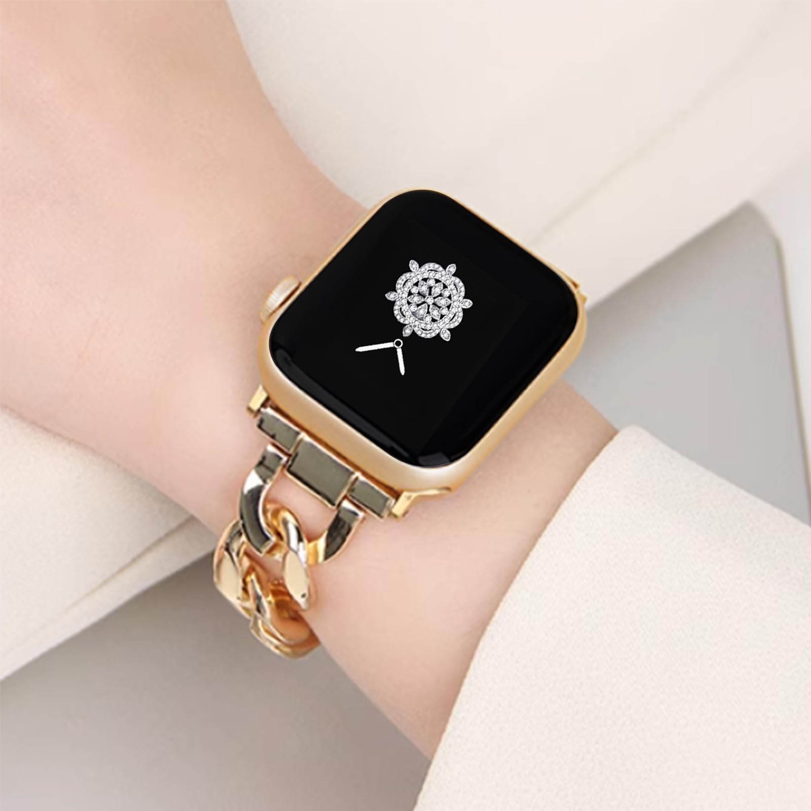 Kolgios 42/44/45Mm Gold Cool Chain Women Metal Smartwatch Band Compatible For Apple Watch Series 7/6/5/Se/4/3/2/1 Man Adjustable