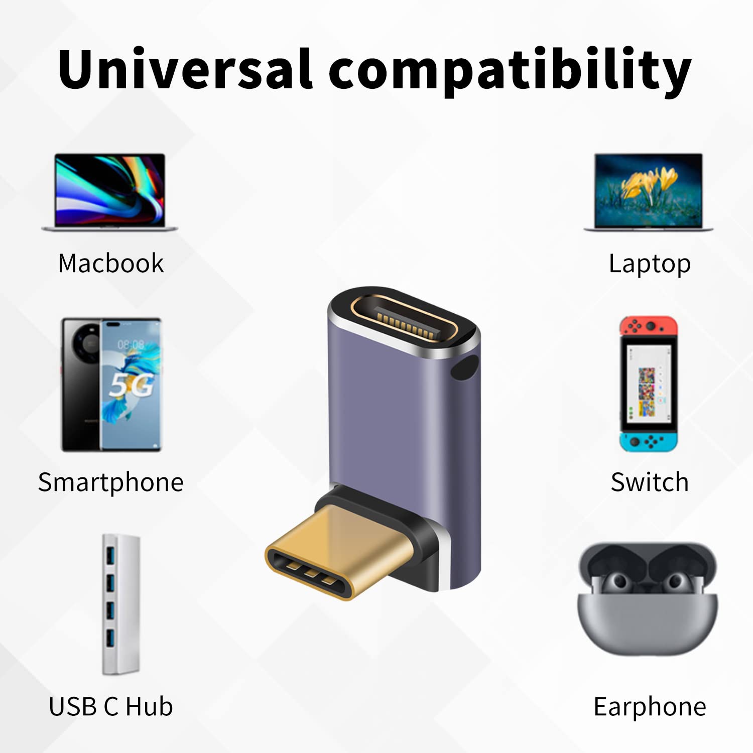 Poyiccot 240W Usb C 90 Degree Adapter, Up Down Angle 90 Degree Usb C Male To Female Extension Adapter 40Gbps With 8K@60Hz Video Compatible For Ipad, Notebook, Galaxy S23,Thunderbolt 4/3