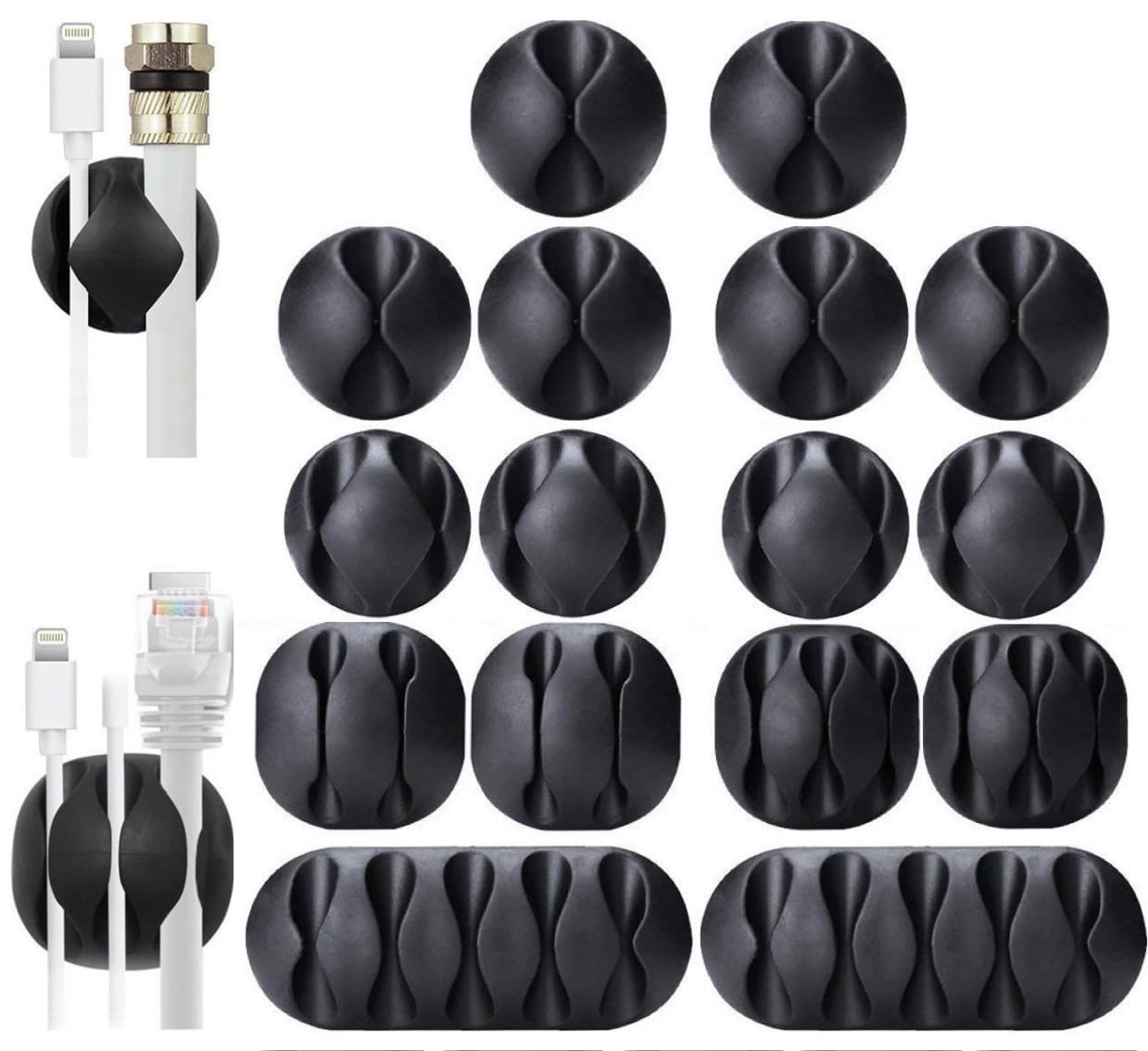 Ohill Cable Clips, 16 Pack Black Self Adhesive Cord Holder, Ideal Cable Management Cord Organizer Wire Keeper For Desk, Nightsta