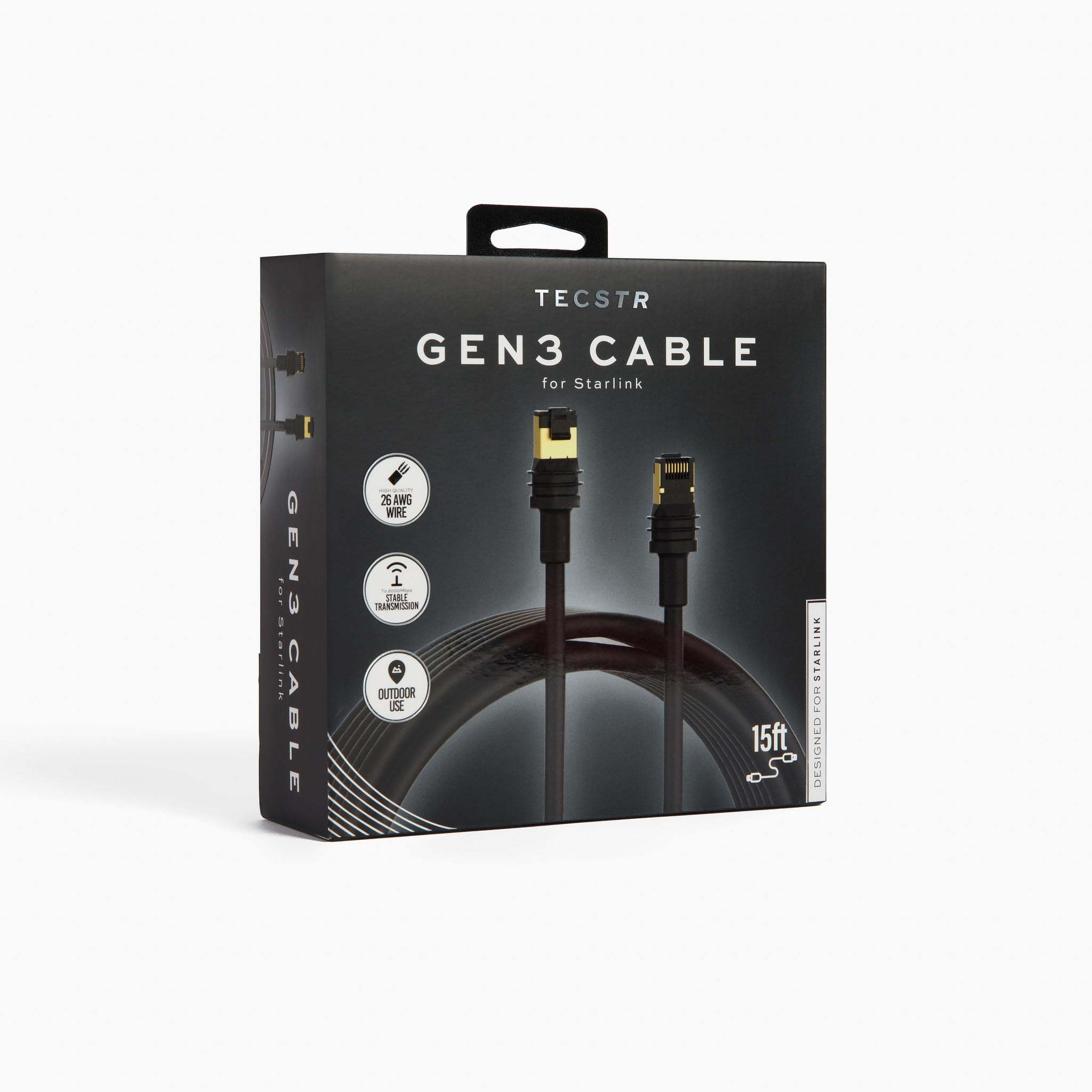 TECSTR Gen 3 Cable Waterproof Replacement Extension Outdoor Ethernet for Starlink Standard Gen 3 Satellite Kit - 15FT
