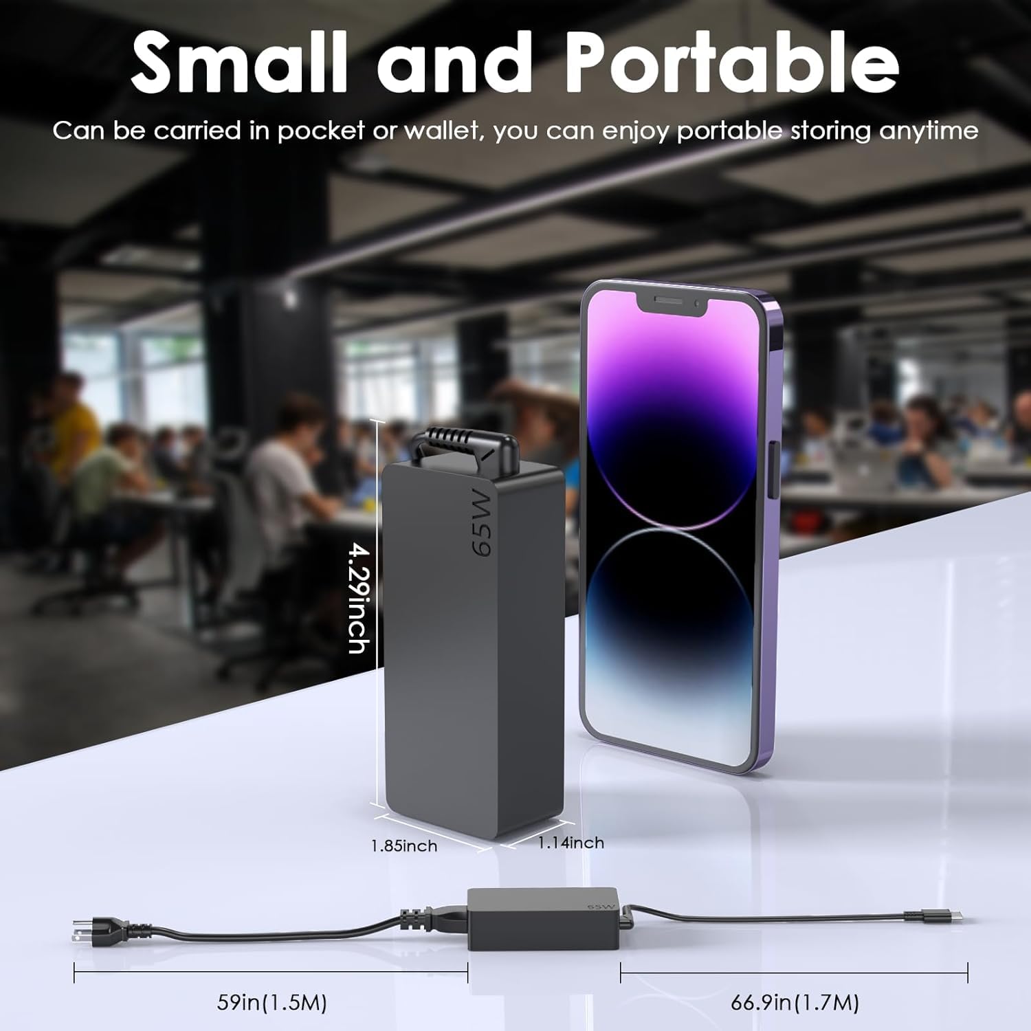 Replacement For Lenovo Laptop Charger 65W Usb C Thinkpad T14 E14 T480 T490 T15 E16 E15 X13 L13 L14 L15 P15S P52S P53S Chromebook