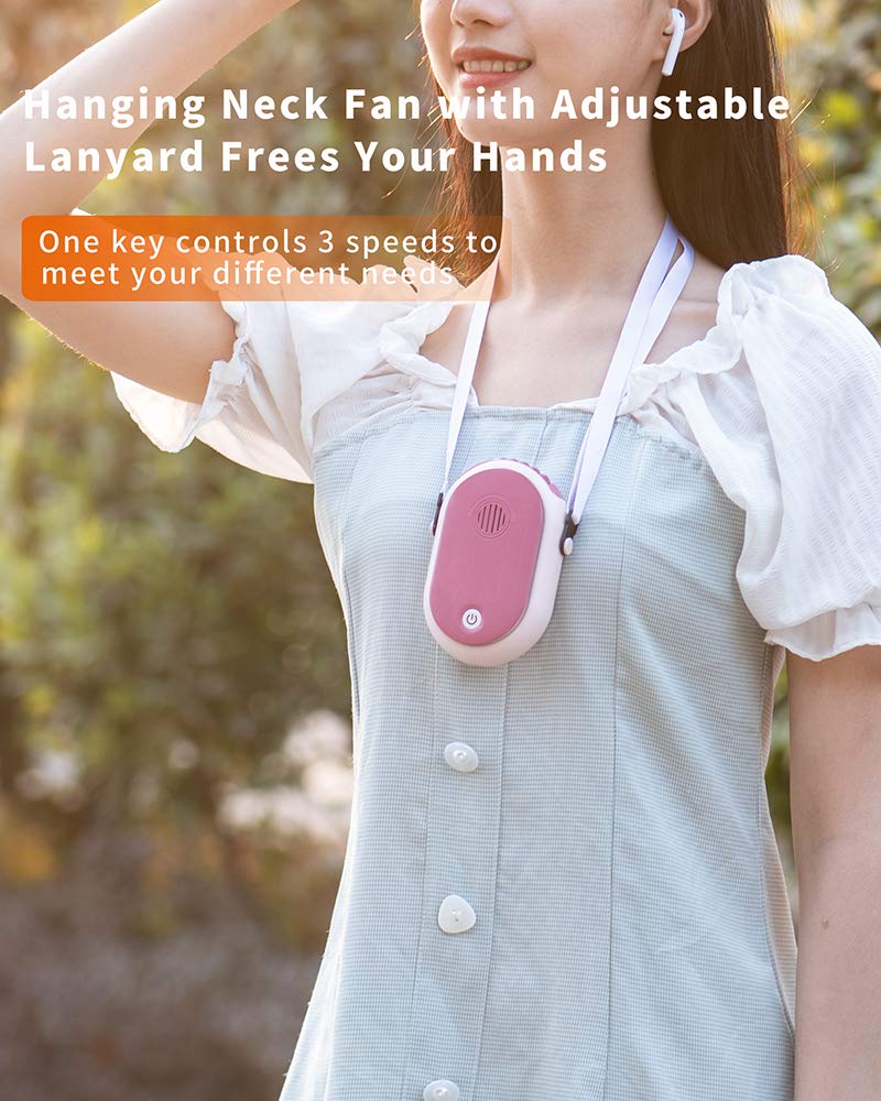 Ruinuokai Portable Hanging Neck Fan Rechargeable Necklace Fan With Adjustable Lanyard 3 Speed Wearable Mini Usb Personal Fan For