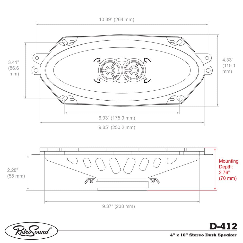 Retro Manufacturing D 412 4' X 10' Replacement Dash Speaker For Classic Vehicles