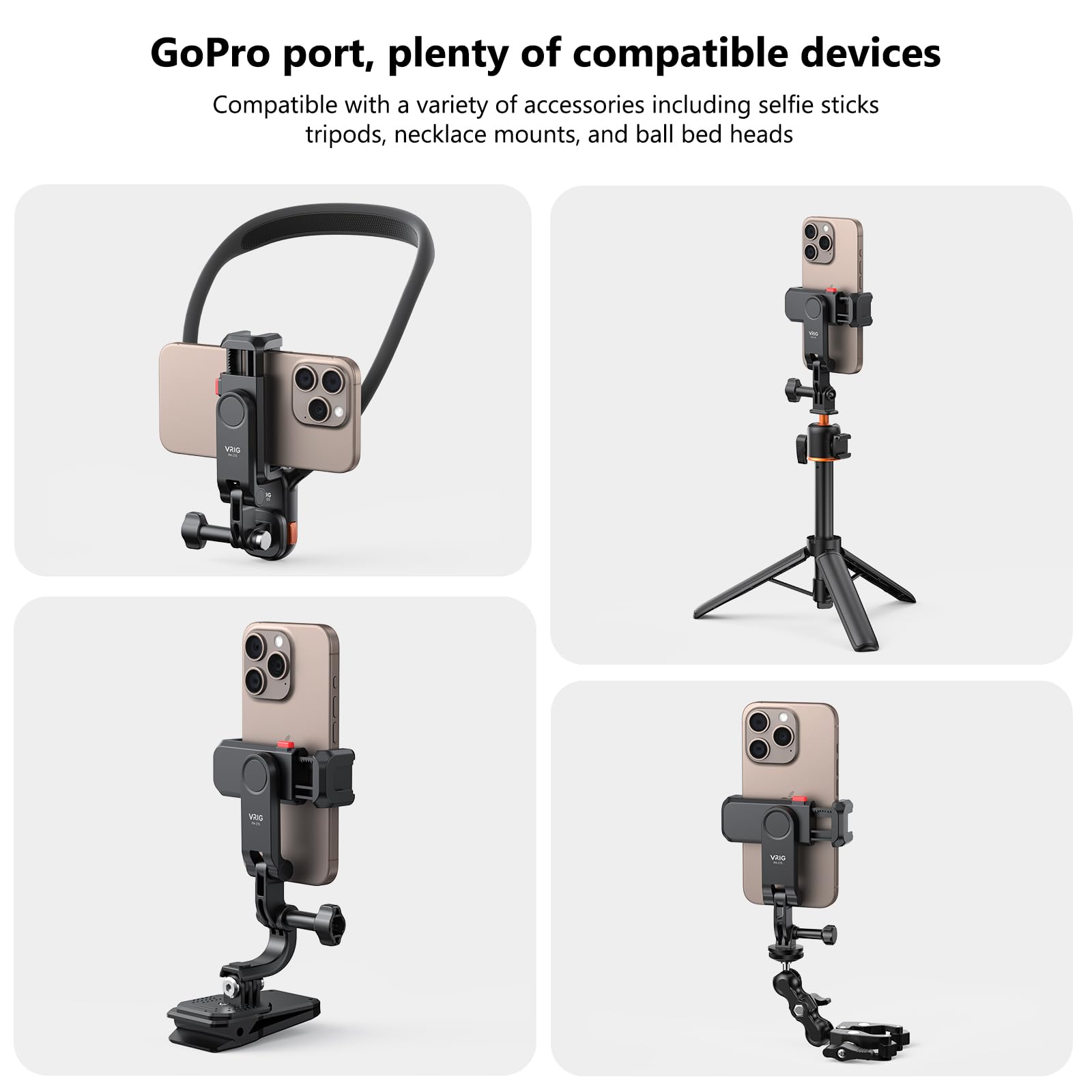 Vrig Phone Holder/Hot Shoe Mount Adapter Kit Compatible With Action Camera Gopro Hero 11 10 9 8 7 6 5, Dji Osmo Action/Action 2,