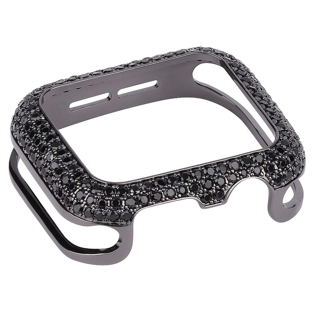 Hjinvigour Gorgeous Bling Zircon Crystal Diamond Case Bezel Cover Compatible Apple Watch Series 8 7 6 5 4 3 2 1 Se (Black With B