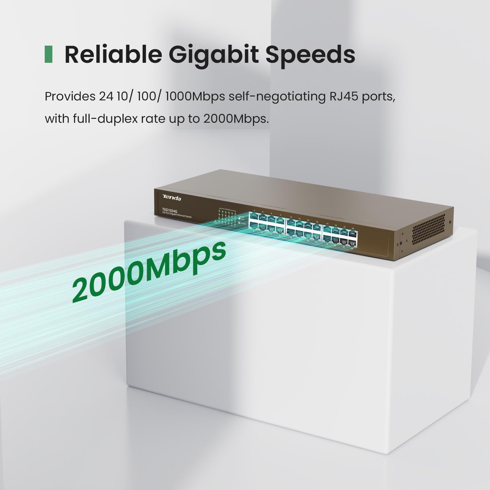 Tenda Teg1024G, 24 Port Gigabit Ethernet Unmanaged Switch, Network Hub, Ethernet Splitter, Plug & Play, Fanless Metal Design, Fl