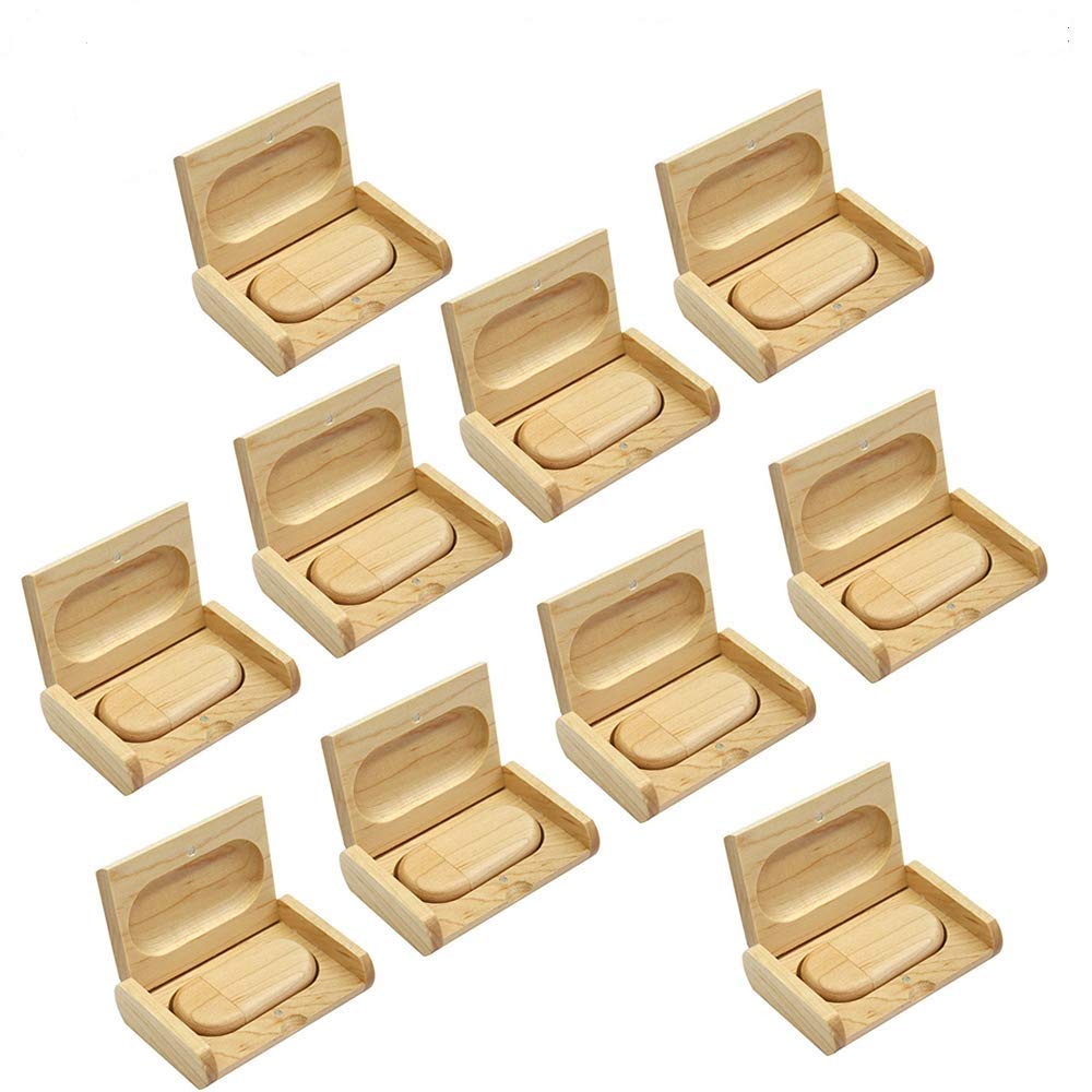 10Pcs Maple Wood 2.0/3.0 Usb Flash Drive With Wooden Box (3.0/32Gb)