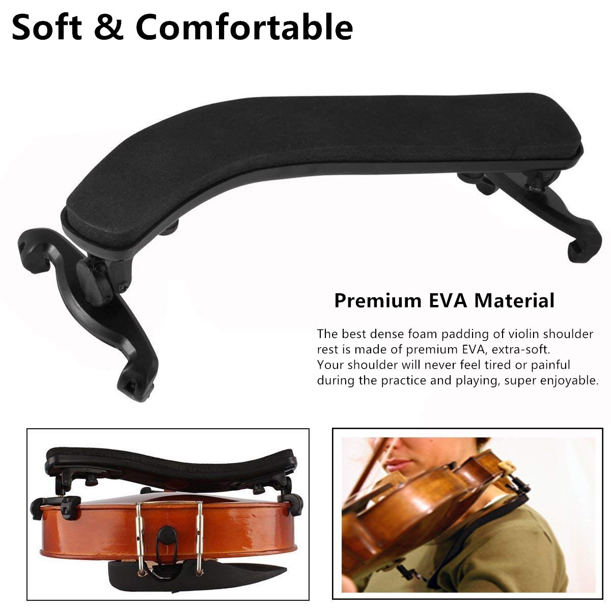Suewio Violin Shoulder Rest For 4/4 3/4 Size, With Collapsible And Height Adjustable Feet, Including A Violin Practice Mute