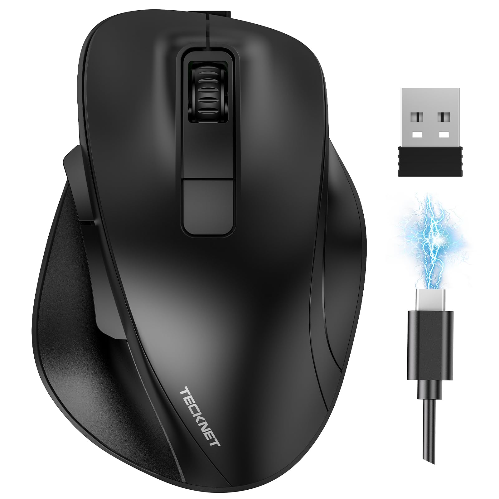 TECKNET Wireless Mouse, Bluetooth Mouse (BT5.0/3.0 & 2.4G) Rechargeable 4800 DPI Silent Mice, Computer Mice with USB A Receiver,