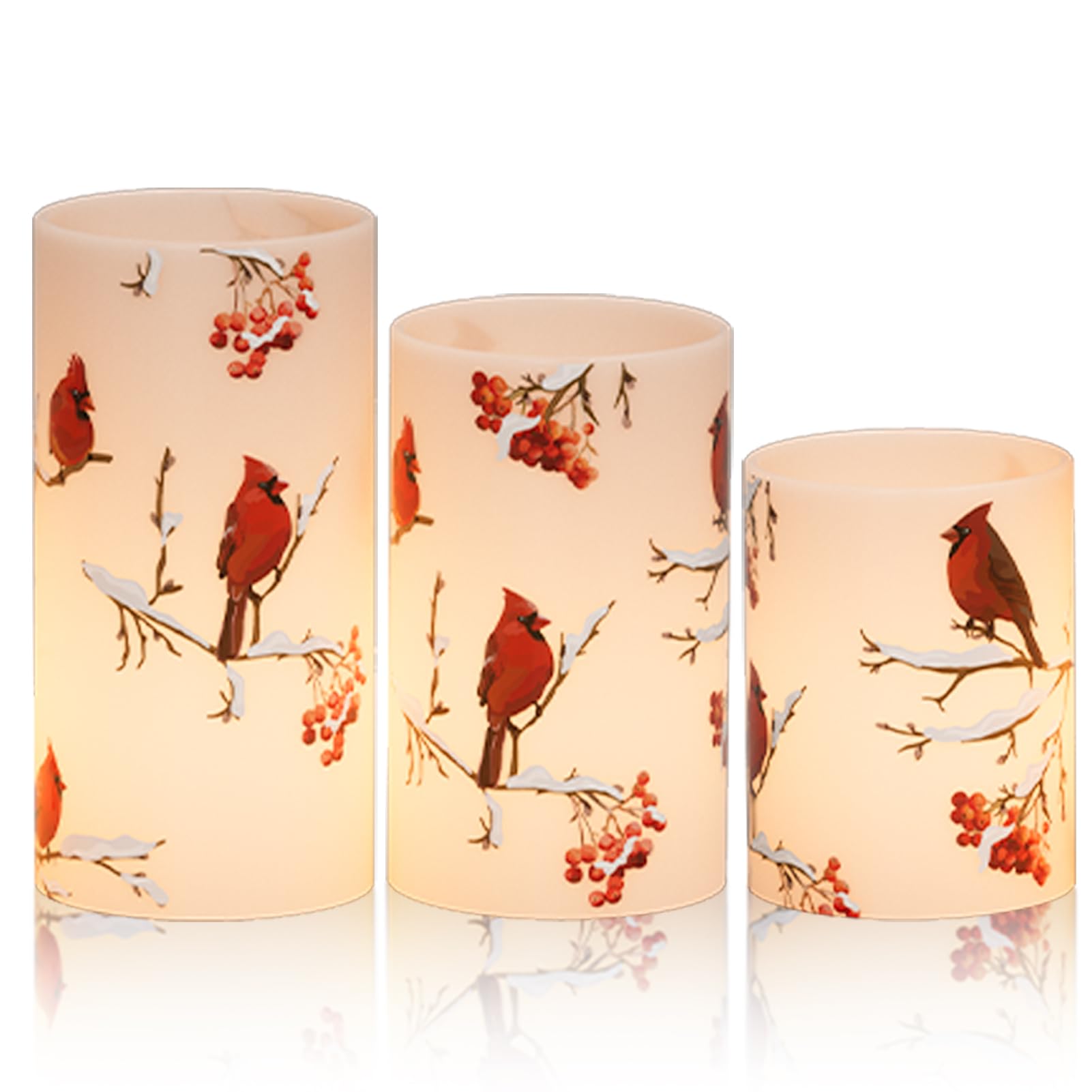 Lasumora Cardinal Theme Christmas Flameless Candles With 6H Timer, Real Wax Led Pillar Candles Flickering, Battery Operated Waxy