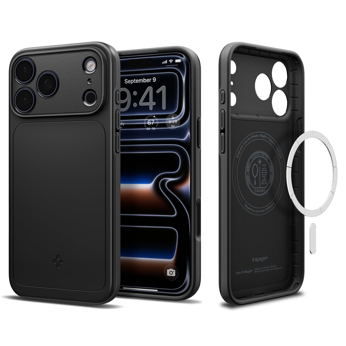 Spigen for iPhone 17 Pro Case, Thin Fit MagFit [TPU Covered Camera Control] [Compatible with MagSafe] - Black