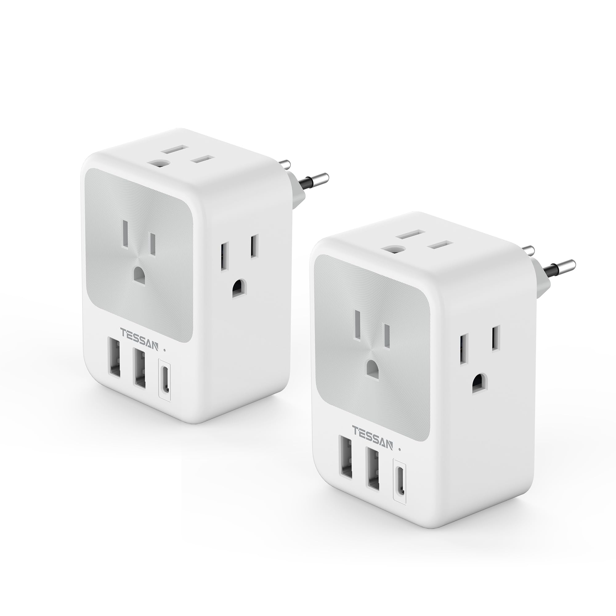European Travel Plug Adapter 2 Packs, Tessan Europe International Power Adaptor With 4 Outlets 3 Usb Charging Ports (1 Usb C), T