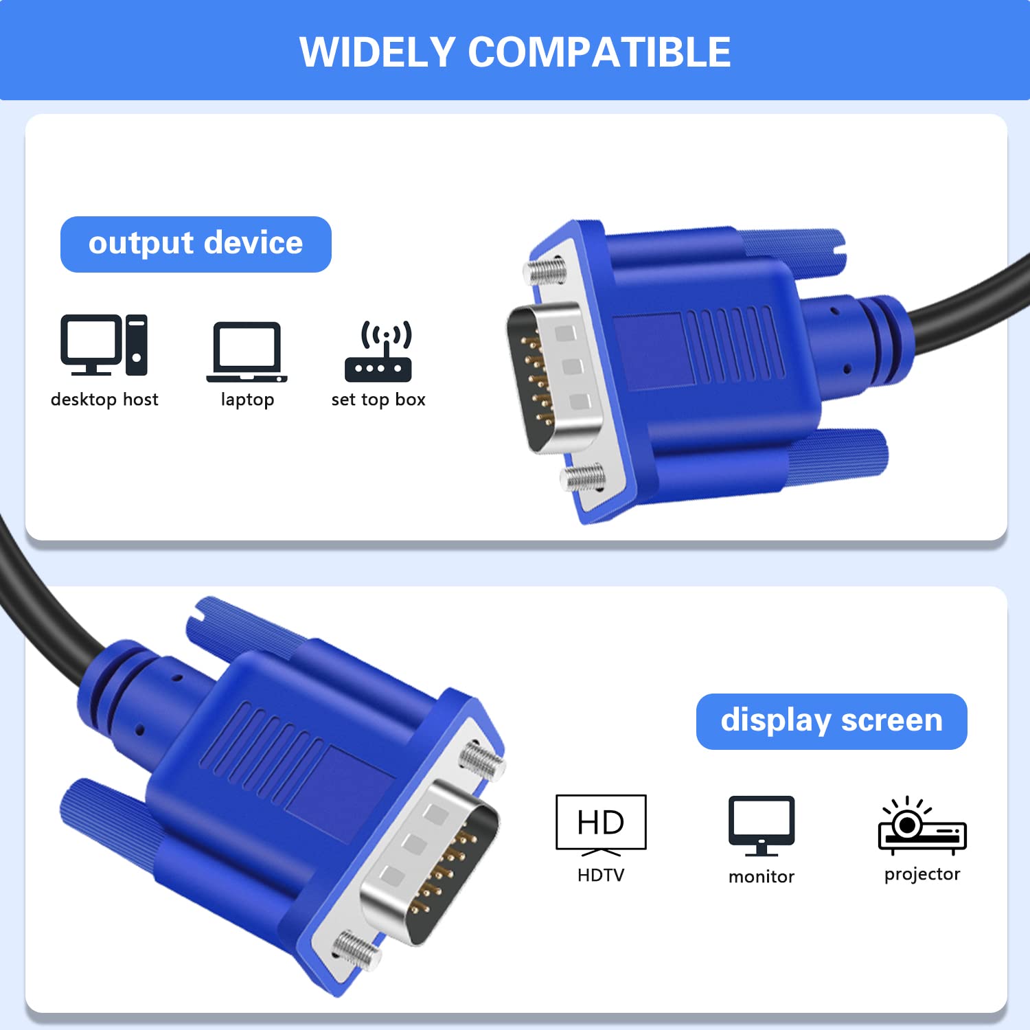 Vga To Vga Monitor Cable 10 Pack, 15 Pin Male To Male Computer Cord Support 1080P Full Hd For Laptop Tv Projector   3 Feet