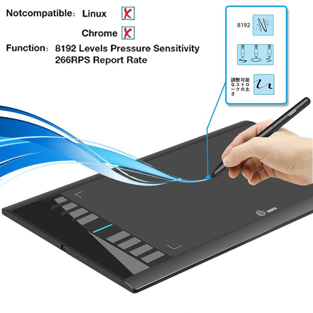 Graphics Drawing Tablets, Ugee M708 10 X 6 Inch Large Active Area Drawing Tablet With 8 Hot Keys 8192 Levels Pen Graphic Tablets