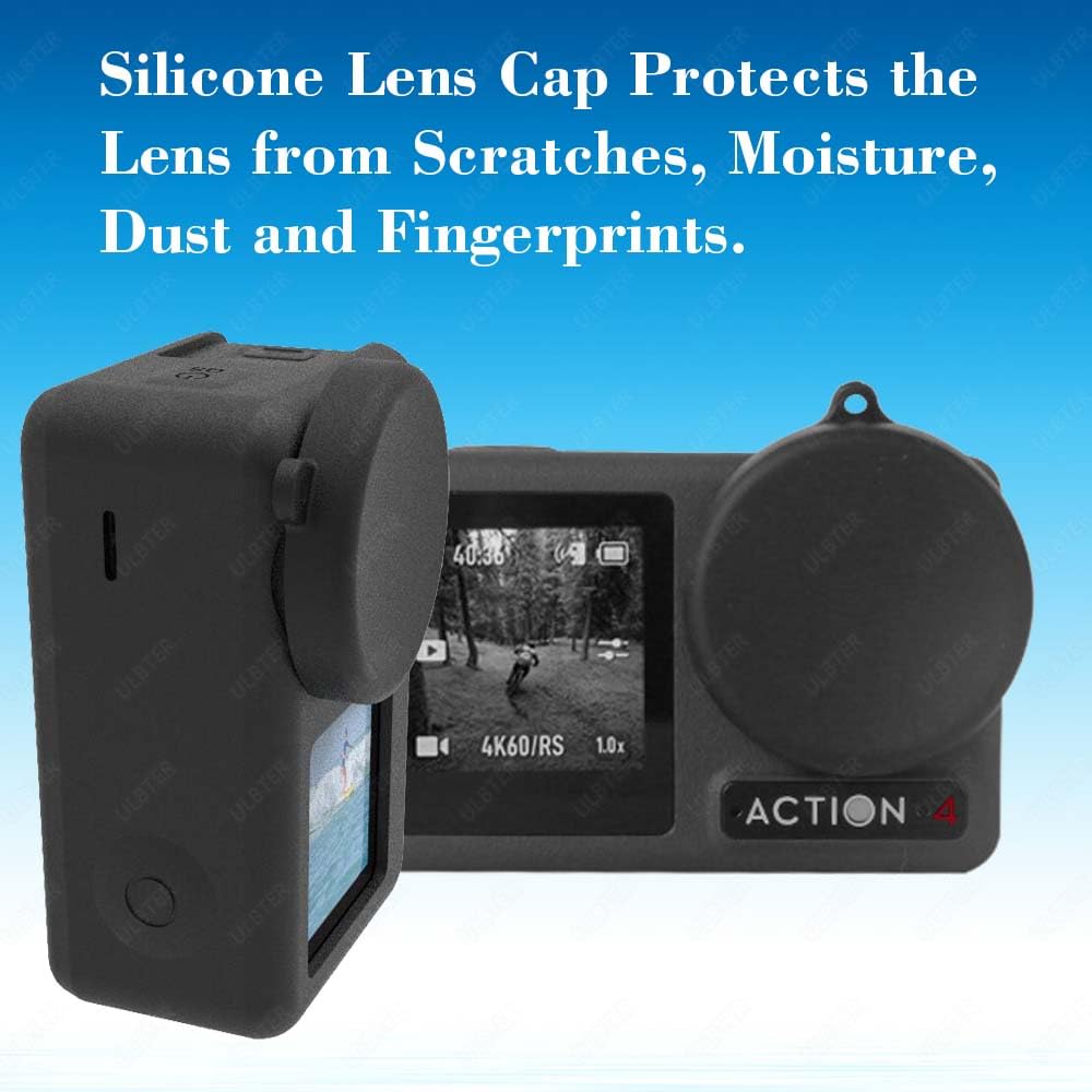 Ulbter Mini Bag Case For Dji Osmo Action 4 / Action 3 Camera + Rubber Lens Cap Cover [1+2 Pack], Carrying Portable Storage Boxes