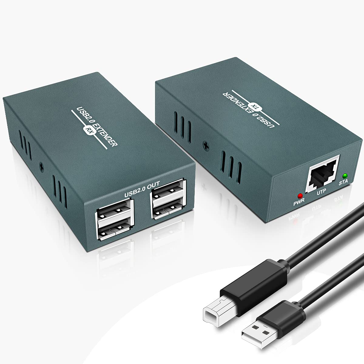 Usb Extender Over Ethernet Rj45 Lan Extension, With 4 Usb 2.0 Ports, Transmit 50M/165Ft Over Ethernet Cat5/5E/6/7, Support Power Over Cable, Play And Plug, No Driver Required