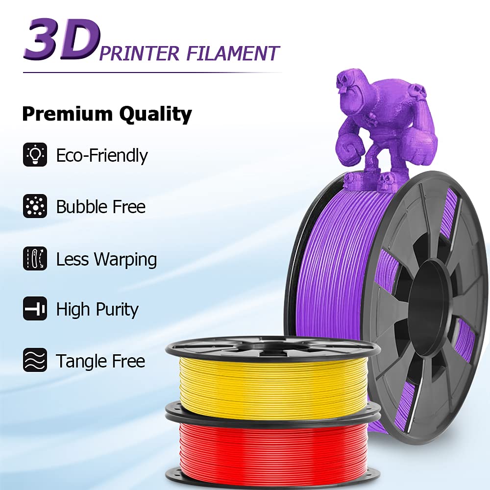 3D Printer Filament, 1.75Mm Pla 3D Printing Filament In Total 2 Kg, Dimensional Accuracy +/  0.03 Mm Widely Compatible For 3D Pr