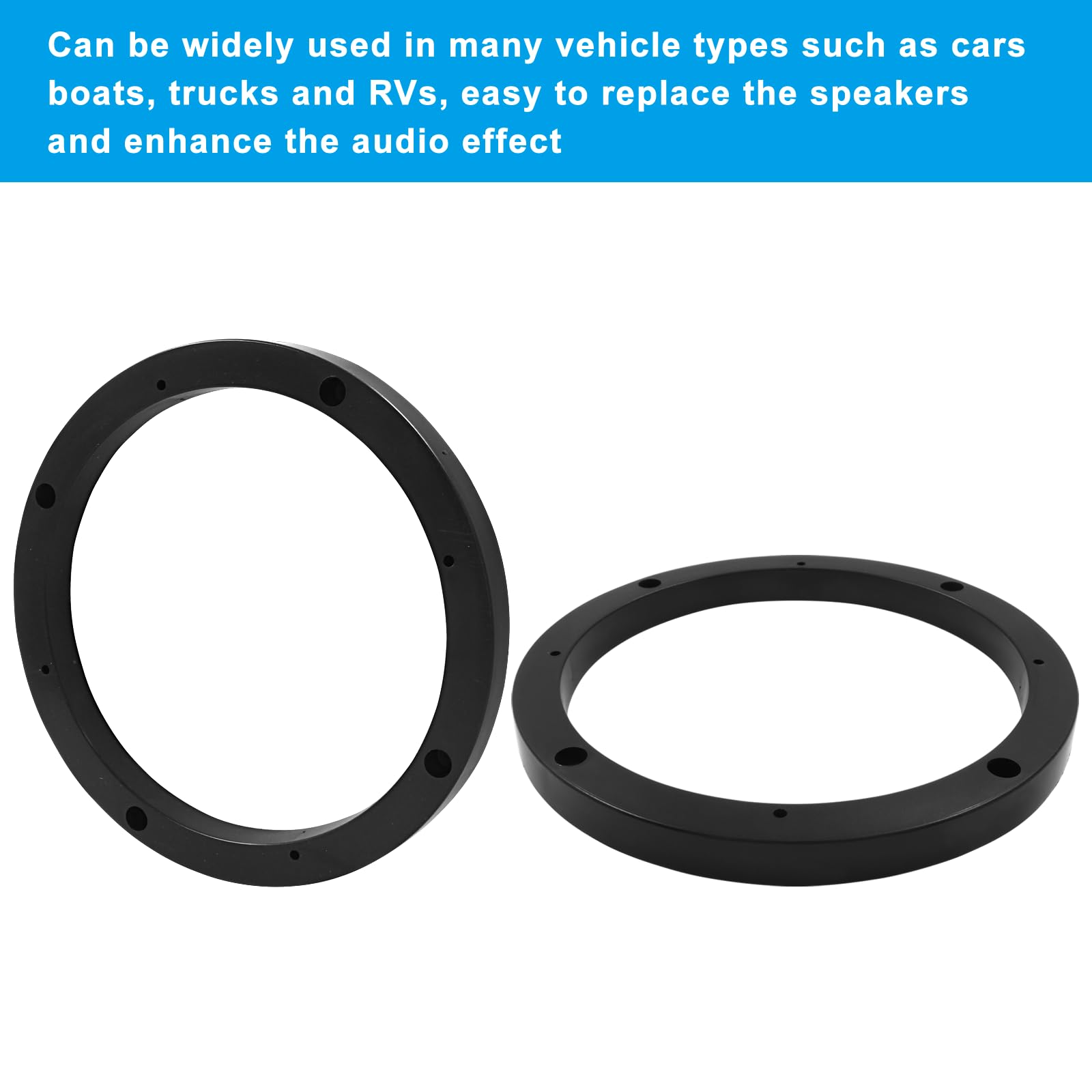 Bokwin 2 Pcs Universal Fit Car Speaker Spacer 6.5 Inch Adaptor Ring Mounting Bracket Plastic Car Stereo Speakers Spacer(Black)