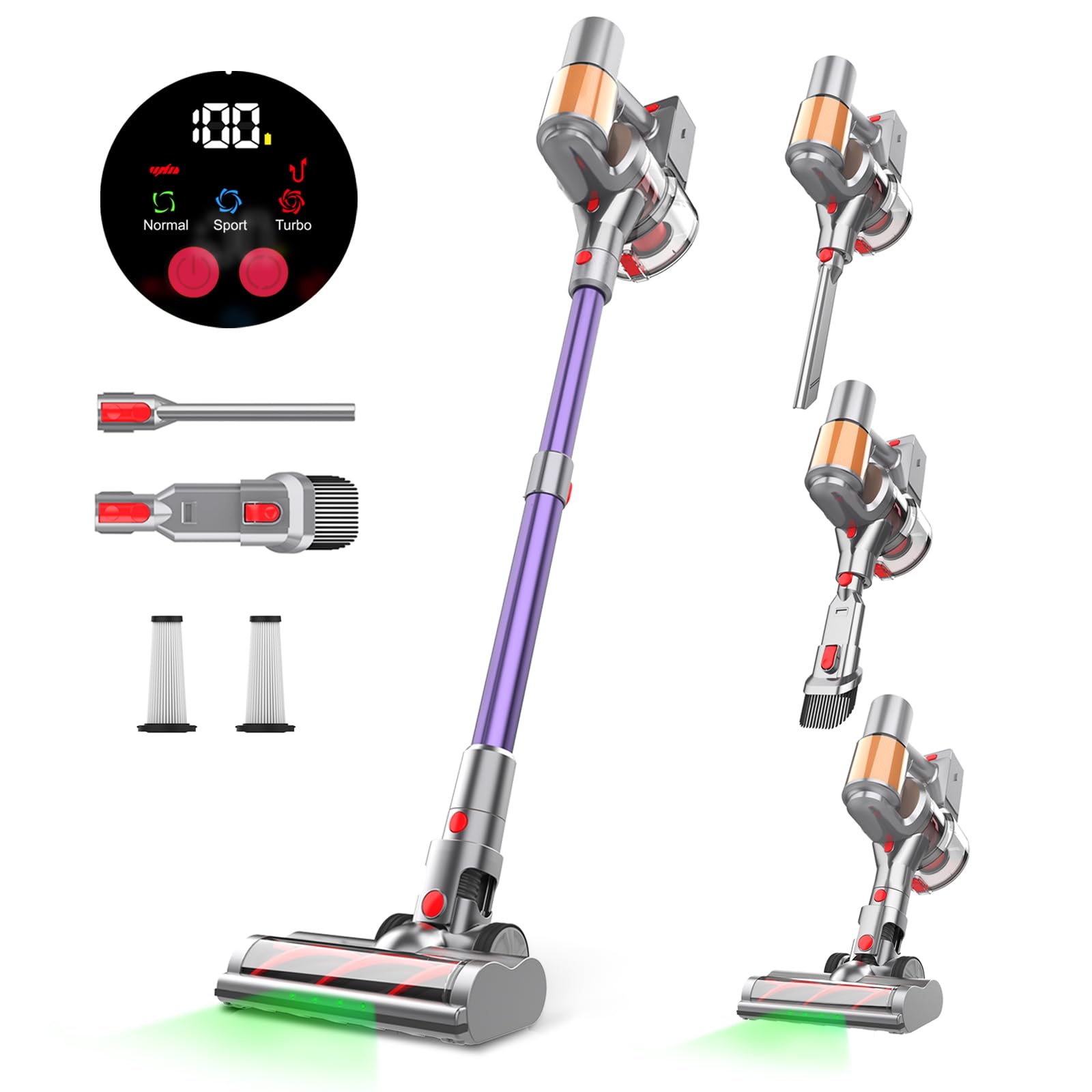 Aokoak Cordless Vacuum Cleaner With 45Kpa 550W, 60 Mins Runtime Stick Vac With Anti Tangle Design, Self Standing, Led Screen, Li