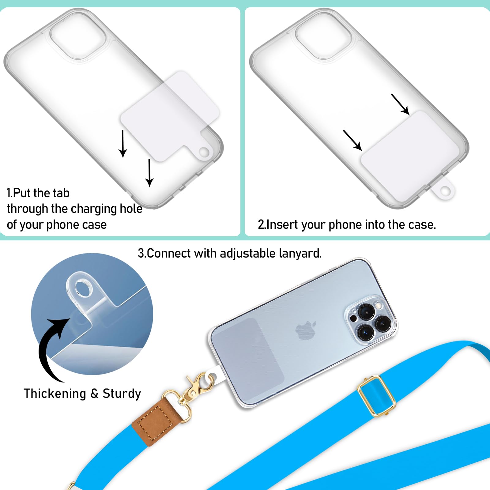 Piefly Phone Lanyard Crossbody Phone Strap, Blue Cell Phone Lanyards For Around The Neck Wristlet Shoulder, Wrist Strap For Keys