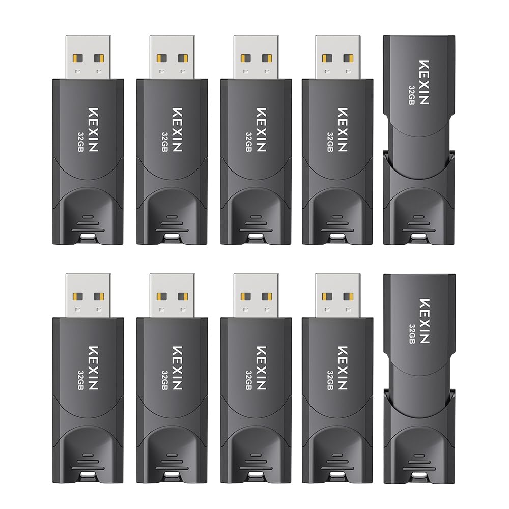KEXIN 32GB USB Flash Drives 10 Pack Thumb Drives Data Storage 32G Memory Stick Jump Drive for Storage and Backup (32GB, Black)