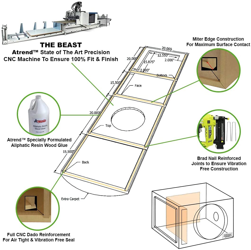 Atrend Bbox Car Pro Audio Speaker Enclosures 10    Single Vented Subwoofer/Speaker Enclosure High Grade Mdf   Nickel Finish Spea