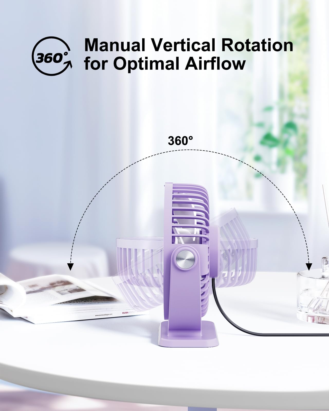 Tripole Desk Fan Usb Powered Mini Portable Fan 3 Speeds Strong Airflow Small Usb Fan 360Rotation Personal Travel Fan 5.1 Inch Ta