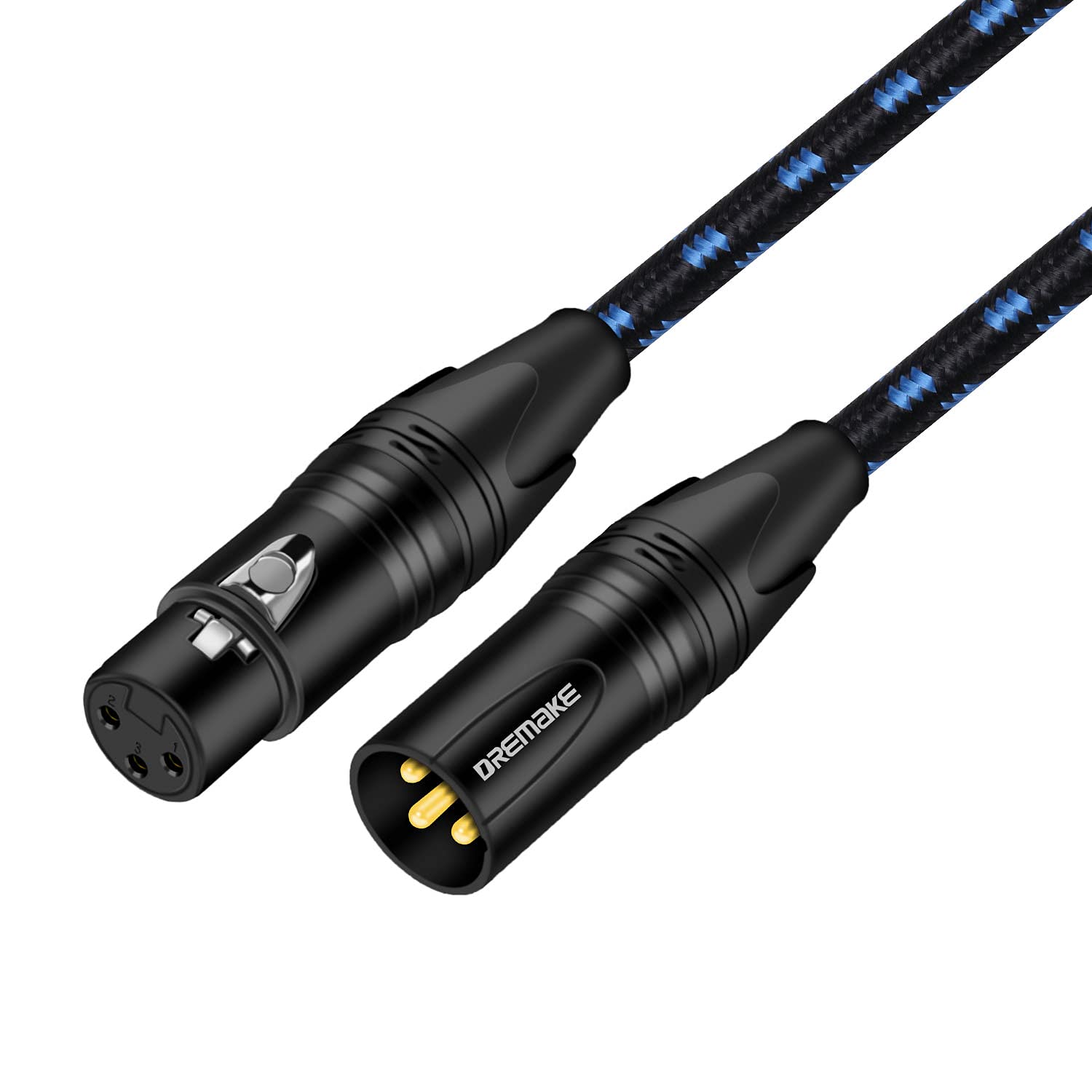 Dremake Xlr Mic Cable 3 Pin Xlr Male To Female Microphone Audio Cable, 25Ft Black Blue Tweed Braided Balanced Dmx Amp Instrument