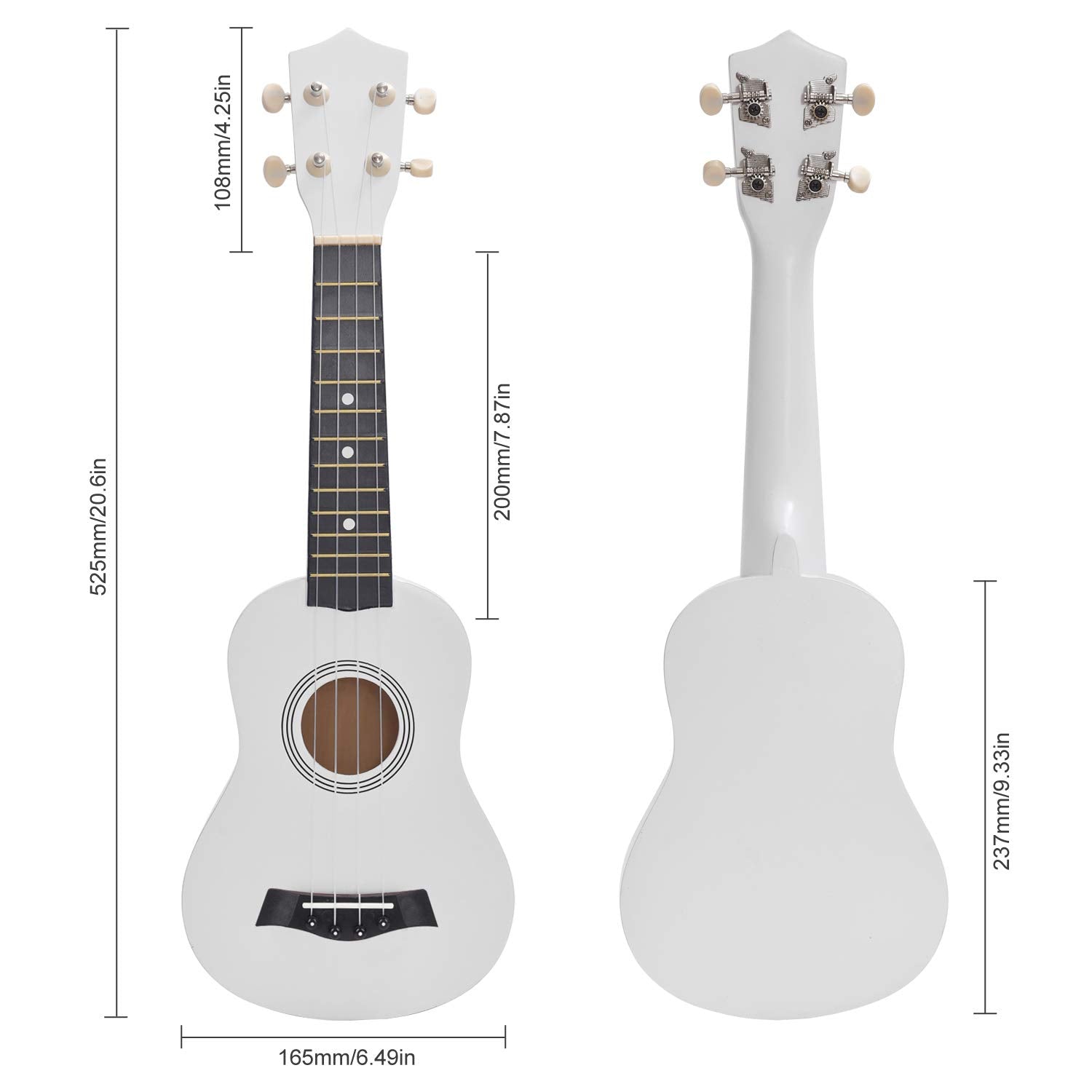 NOT HOME Soprano Ukulele Beginner Pack - 21 Inch Basswood Starter Kit with Gig Bag, Digital Tuner, Spare Strings, White
