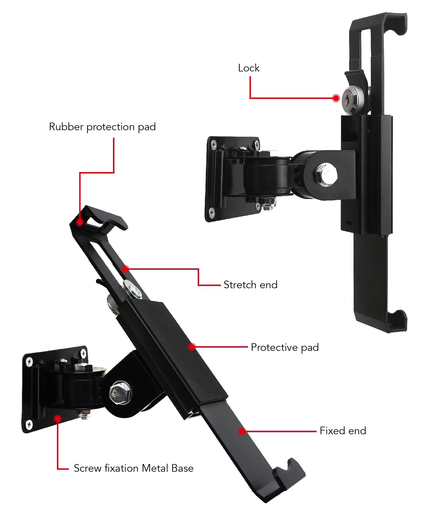 Westruggle Tablet Wall Mount Holder With Lock And Key, Rotate Design Arbitrary Adjustment,Multi Angle,Bracket For Most 8 To 10.4