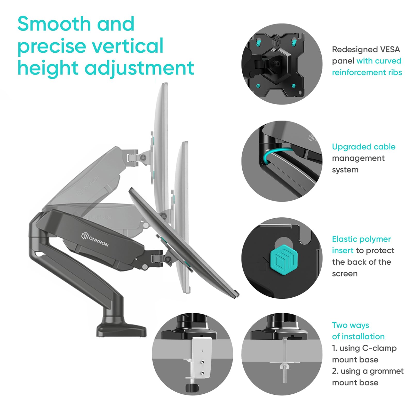 Onkron Dual Monitor Arm Mount For Two 13 32 Inch Screens Up To 17.6 Lbs, Gas Spring Monitor Arm Vesa 75X75 100X100, Double Monit