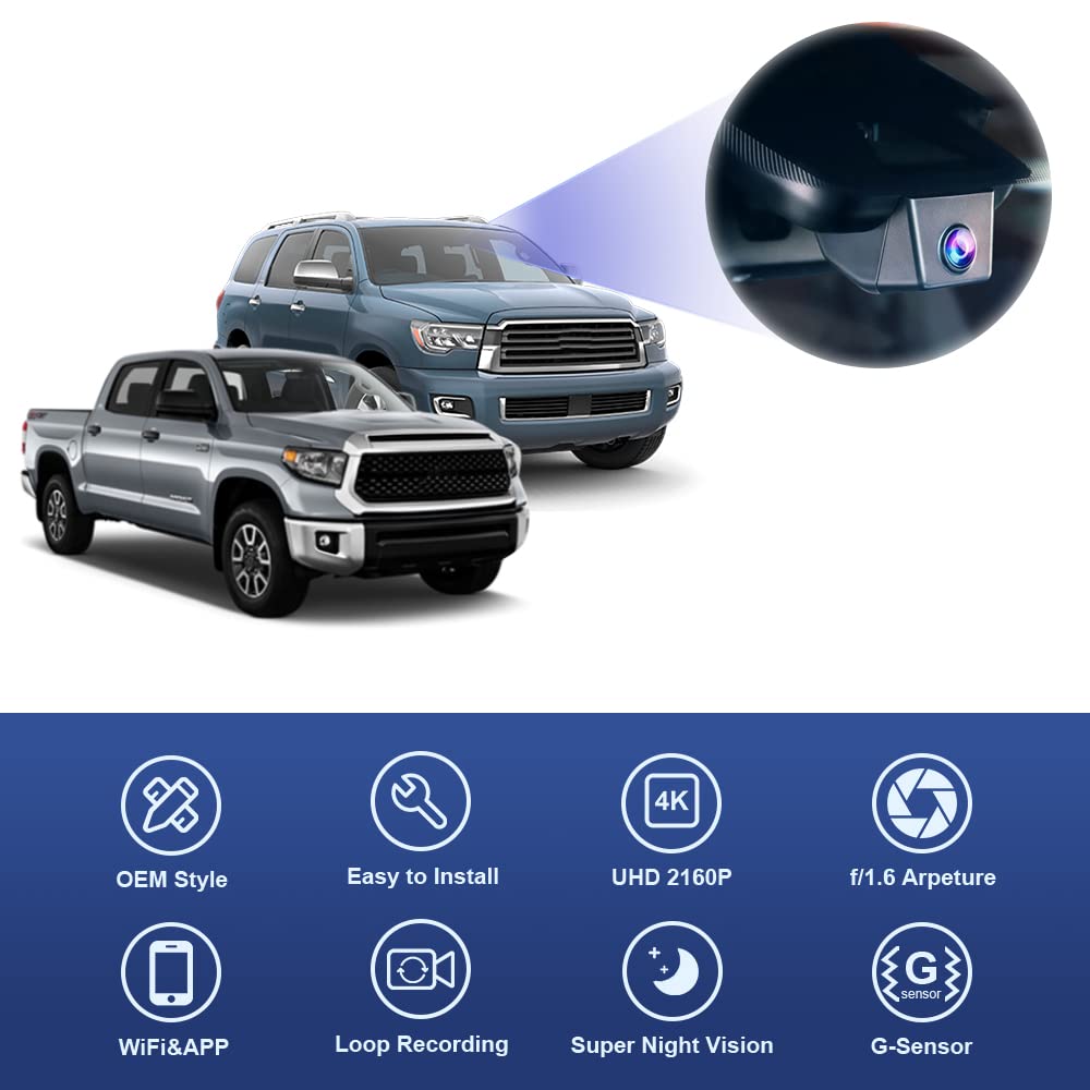 Fitcamx 4K Dash Cam Suitable For Toyota Tundra 2017 2021 & Sequoia 2017 2022 Limited Sr5 Platinum Trd Pro, Integrated Oem Look,