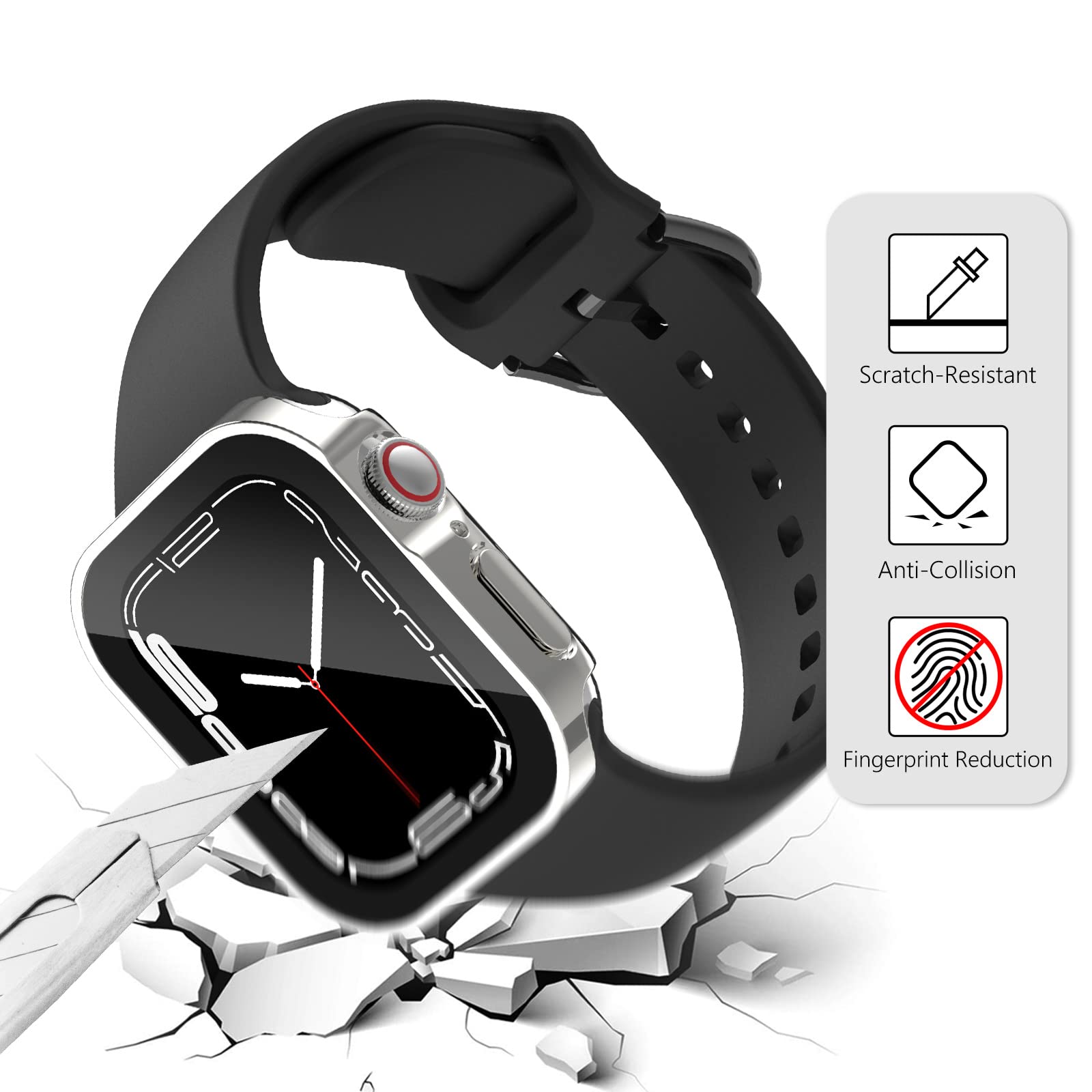 Wingle Compatible For Apple Watch Case 44Mm Series Se 4 5 6,Straight Edge Waterproof Case Full Protective Hard Pc Cover Built In