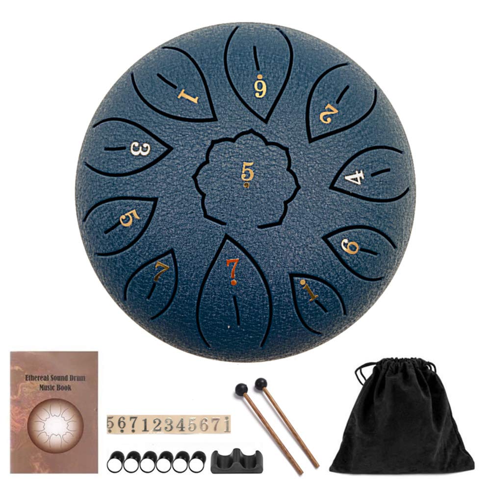 Steel Tongue Drum 6 Inch 11 Notes, G tone Hand Pan Drum with Carry Bag, Music Book, Mallets, Finger Picks, Stickers for Kids Adu