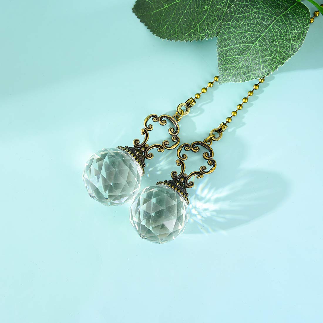 LONGSHENG Set of 2 Vintage-Style Crystal Prism Ball Ceiling Fan Pull Chains Clear K9 Crystal