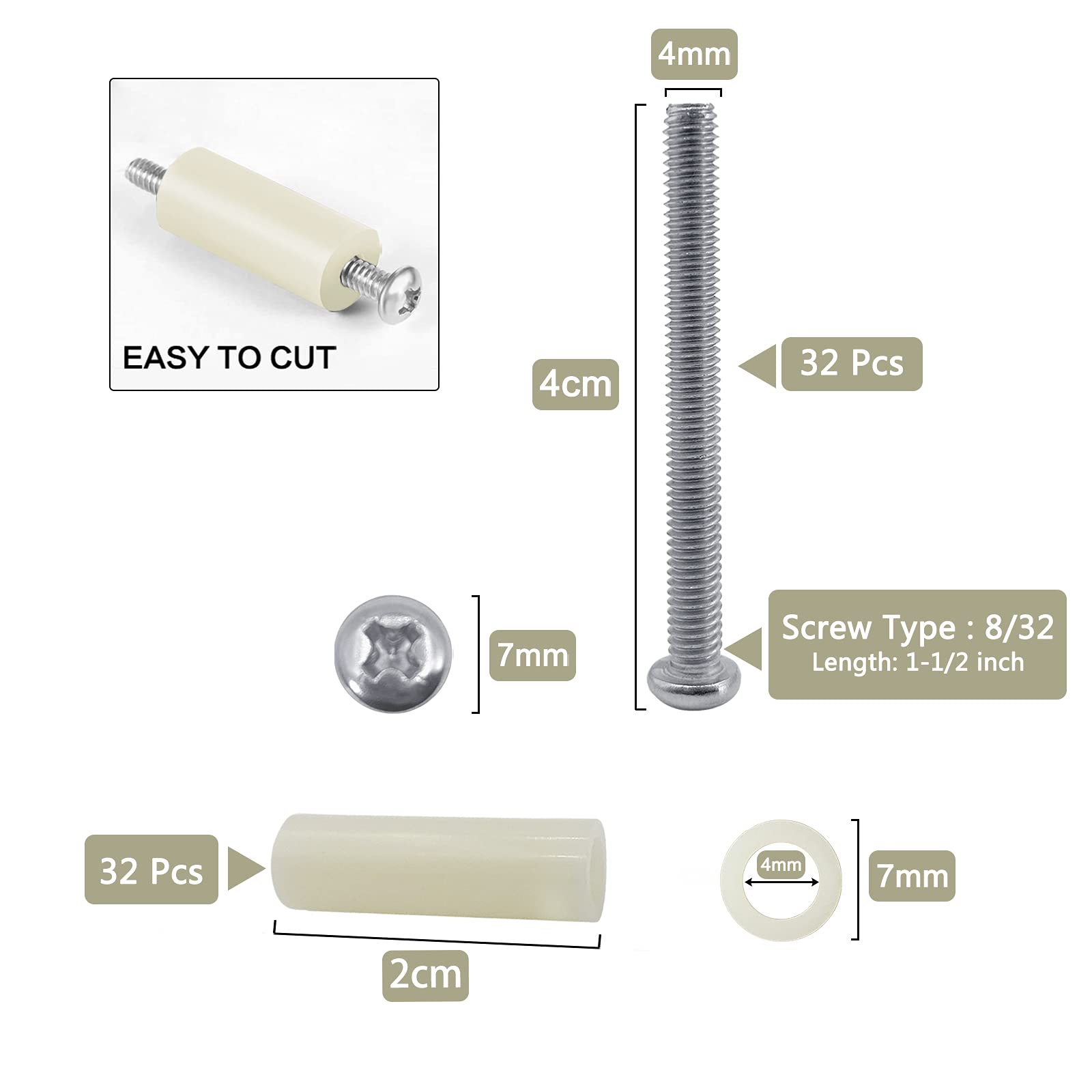 64Pcs Electrical Outlet Box Extender Kit Includes 32P Outlet Spacers 32P 1 1/2 Inch 6 32 Thread Flat Head Device Mounting Electr