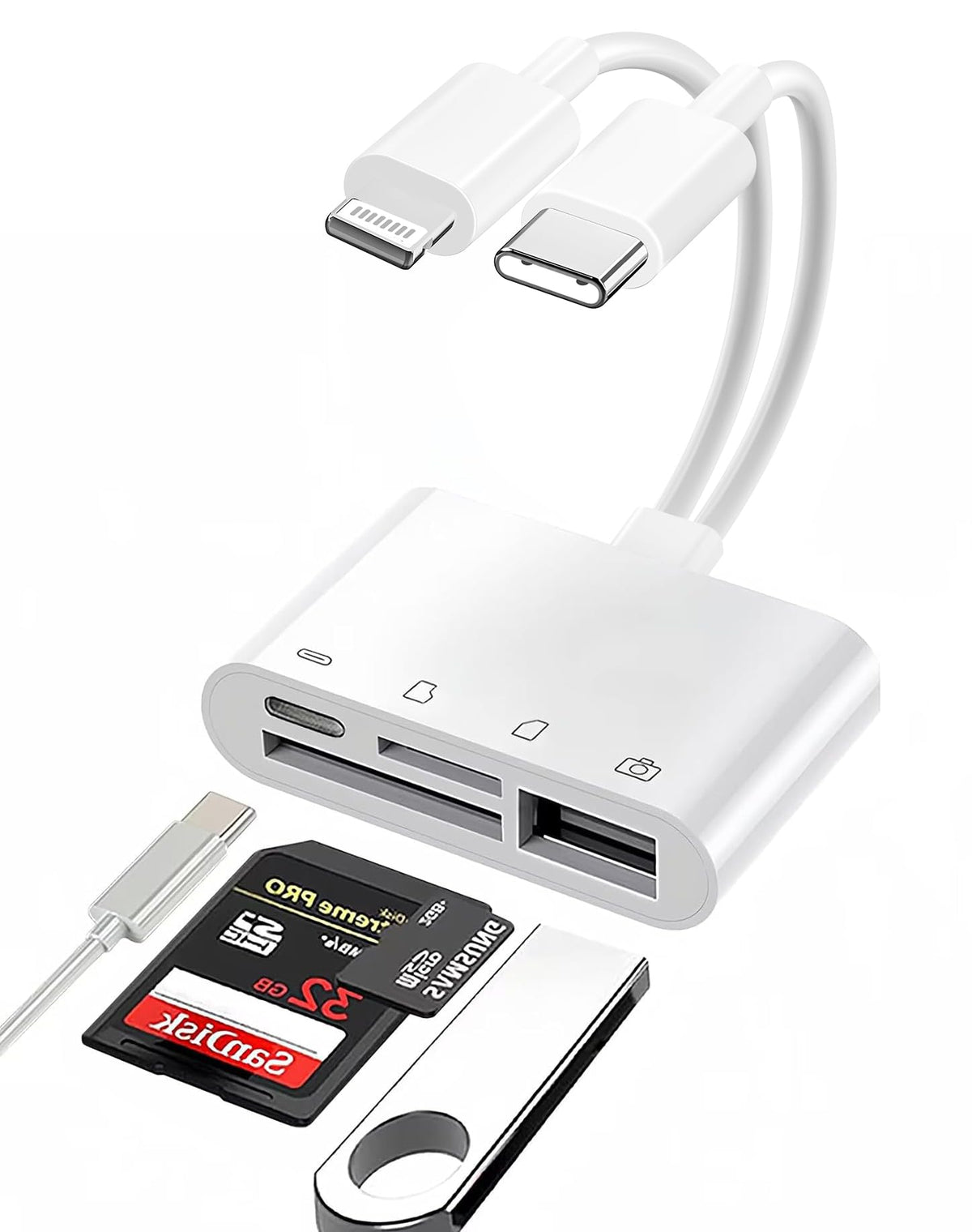 (Apple MFi Certified) SD Card Reader for iPhone iPad, 5-in-1 Lightning USB-C to Memory Card Viewer with SD/TF Card Slots USB 3.0 OTG Adapter for iPhone iPad Android MacBook Fast Transfers Plug&Play