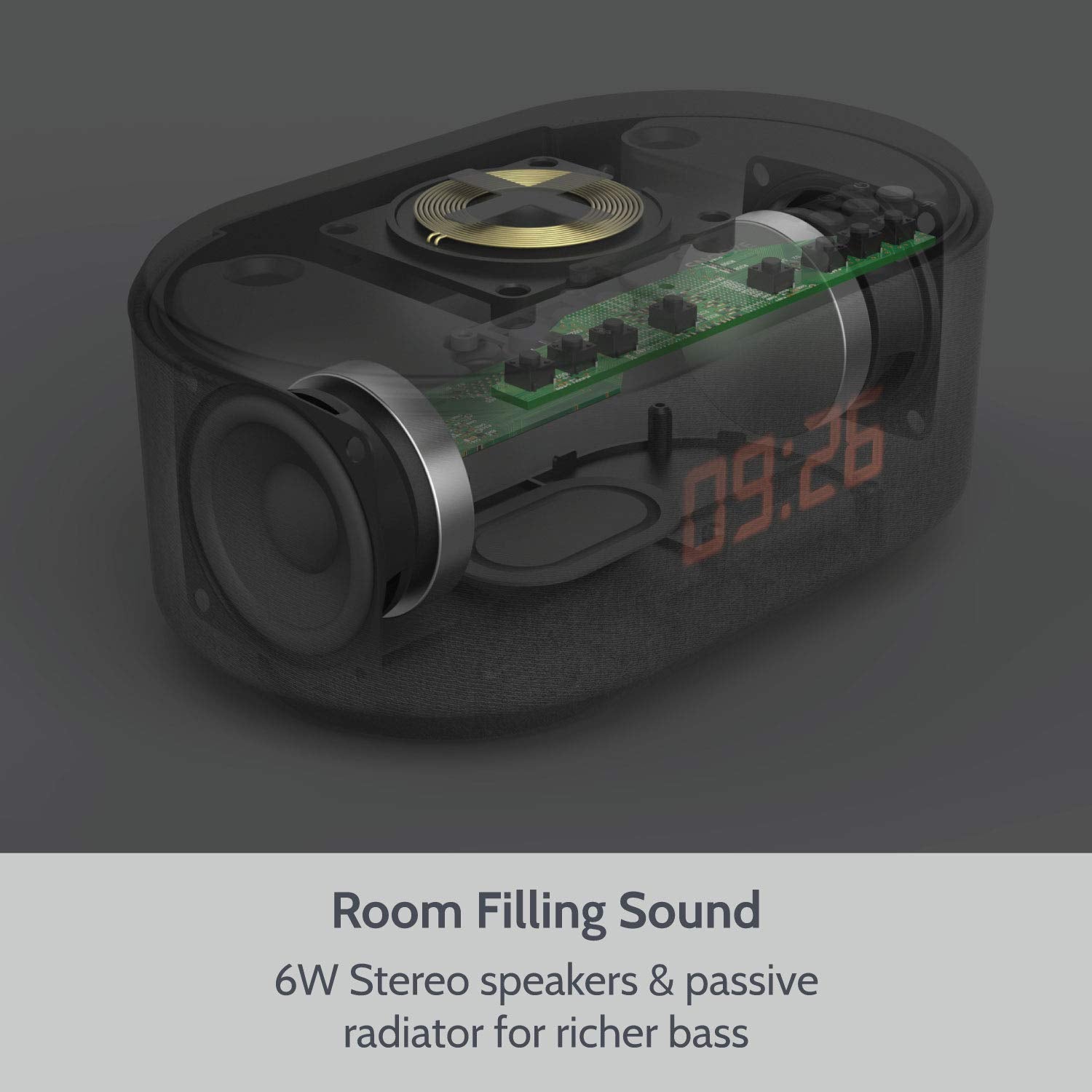 I Box Alarm Clock Radio With Wireless Charging, Bluetooth Speakers, Usb Port, Dimmable Night Light