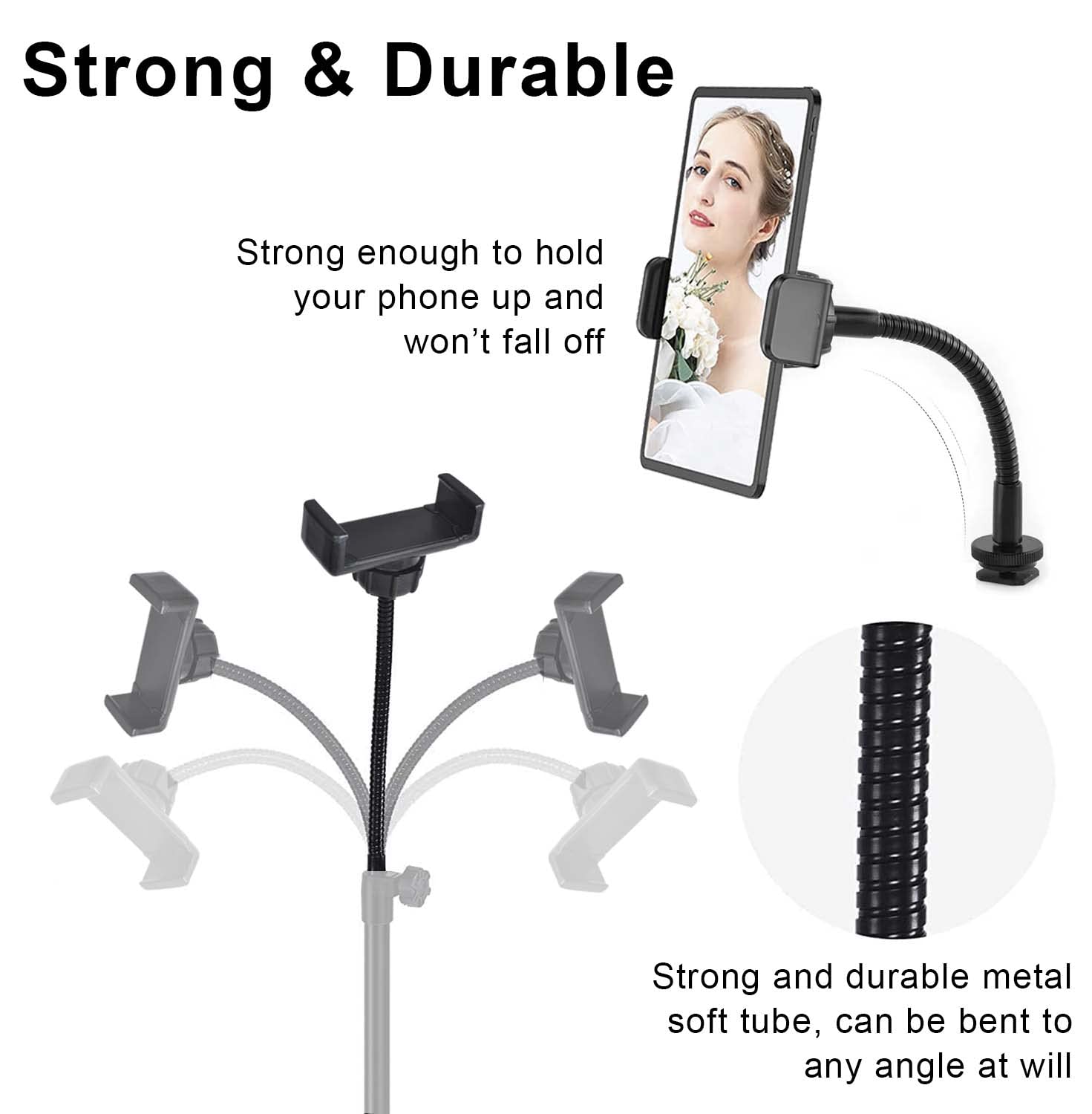 JCTRIWAY Universal Ring Light Phone Holder Flexible Mount 1/4 Hot Shoe Adapter Aluminum Black