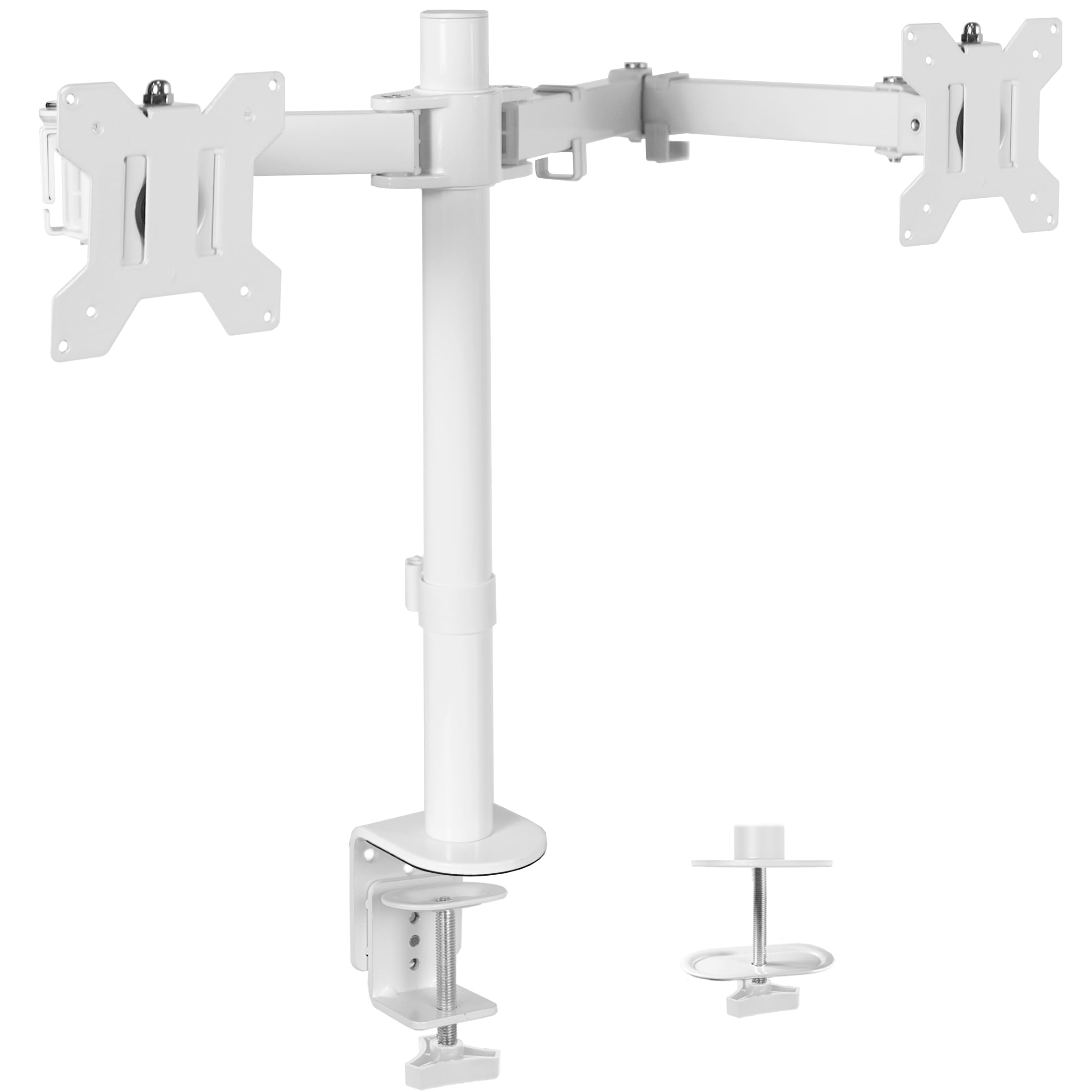 VIVO Dual Monitor Desk Mount, Heavy Duty Fully Adjustable Steel Stand, Holds 2 Computer Screens up to 30 inches and Max 22lbs Each, White, STAND V002W