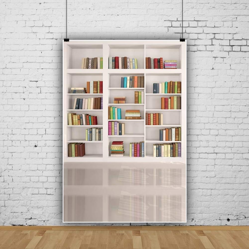 Aofoto 4X6Ft Modern School Bookcase Background Library Books Shelves Study Bookrack White Bookshelf Backdrop With Floor For Phot